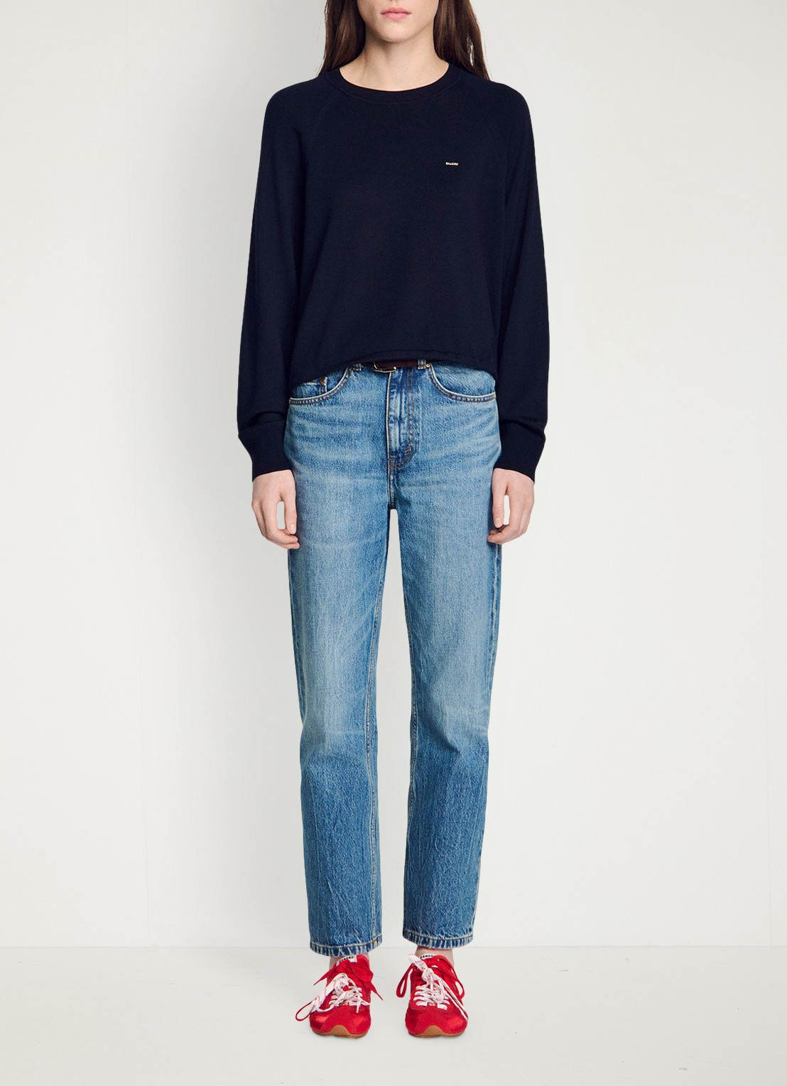 Sandro Trui in wolblend met logo - detail 2 donkerblauw