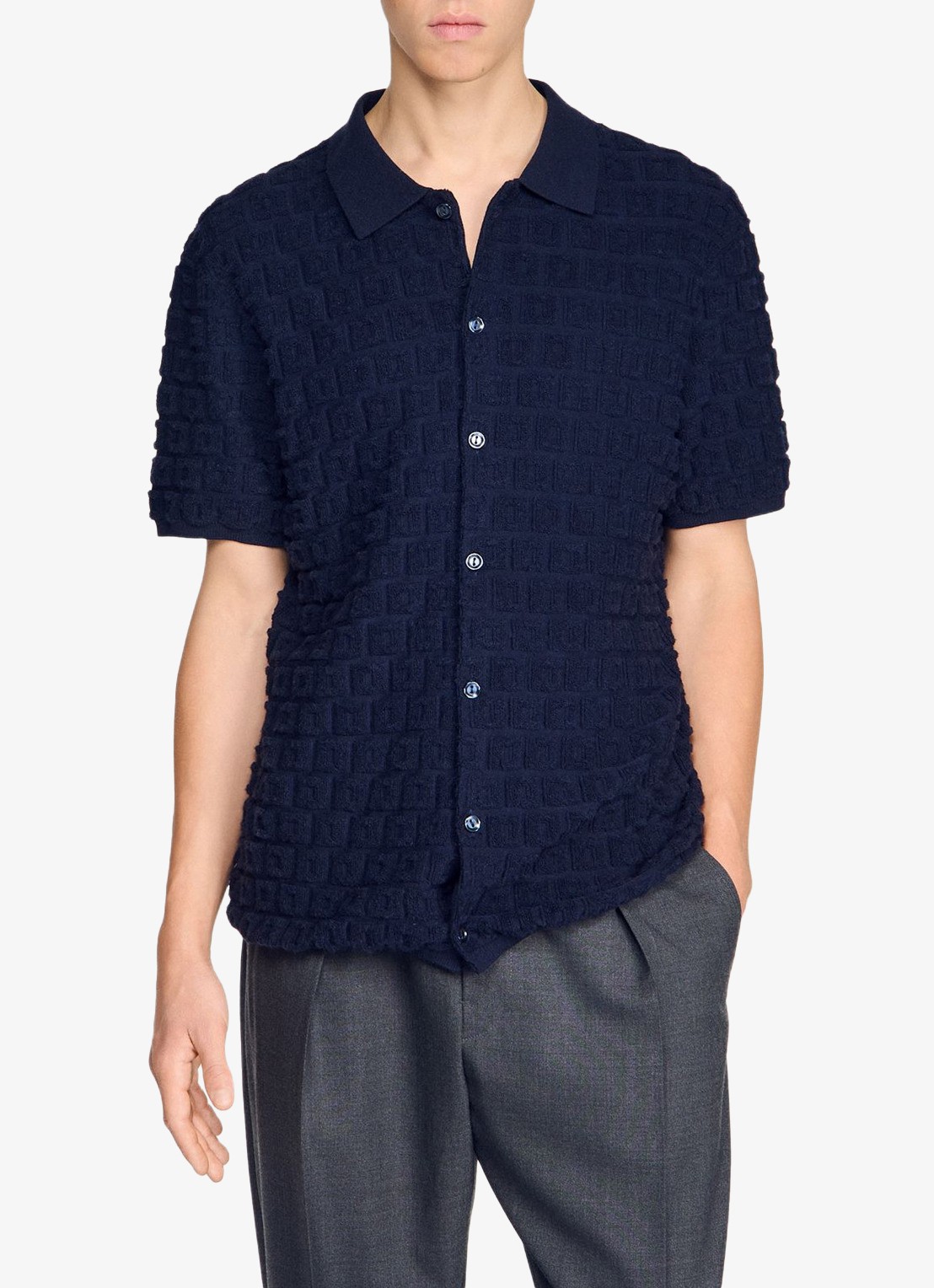 Sandro Vest met met jacquard dessin - detail 3 donkerblauw