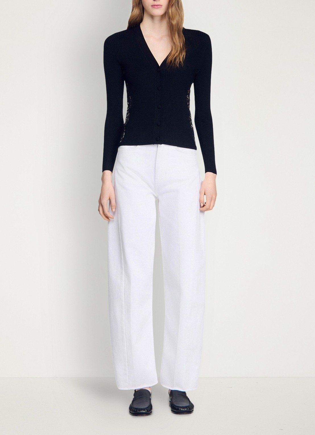 Sandro Vest met V-hals en details van kant - detail 3 black / zwart