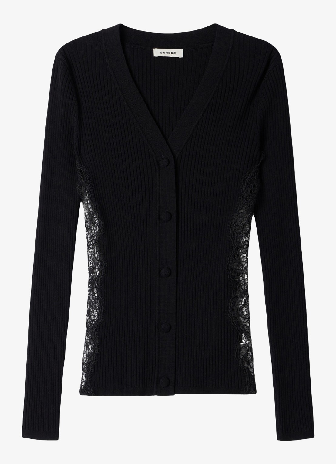 Sandro Vest met V-hals en details van kant - voorkant 4 black / zwart