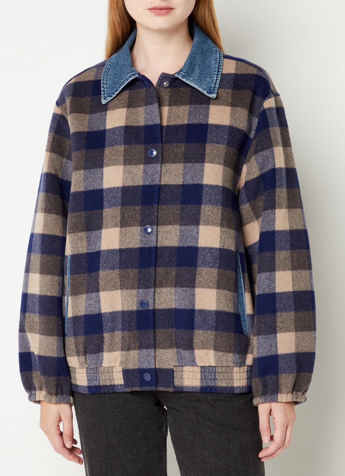 Sandro Warren overshirt in wolblend  met ruitdessin  - detail multicolor
