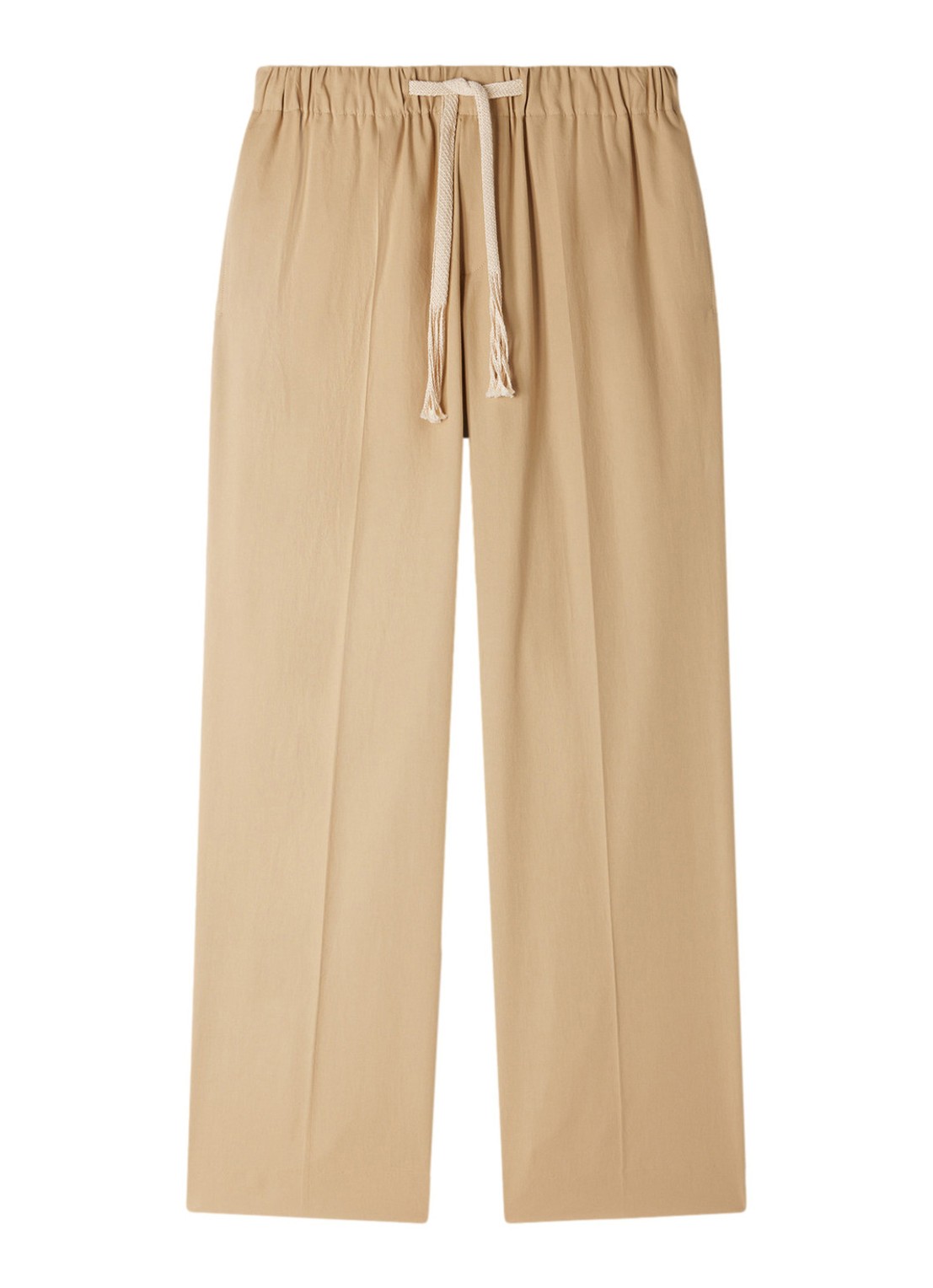 Sandro Wide fit pantalon met steekzakken en elastische  band - voorkant cappucino / bruin