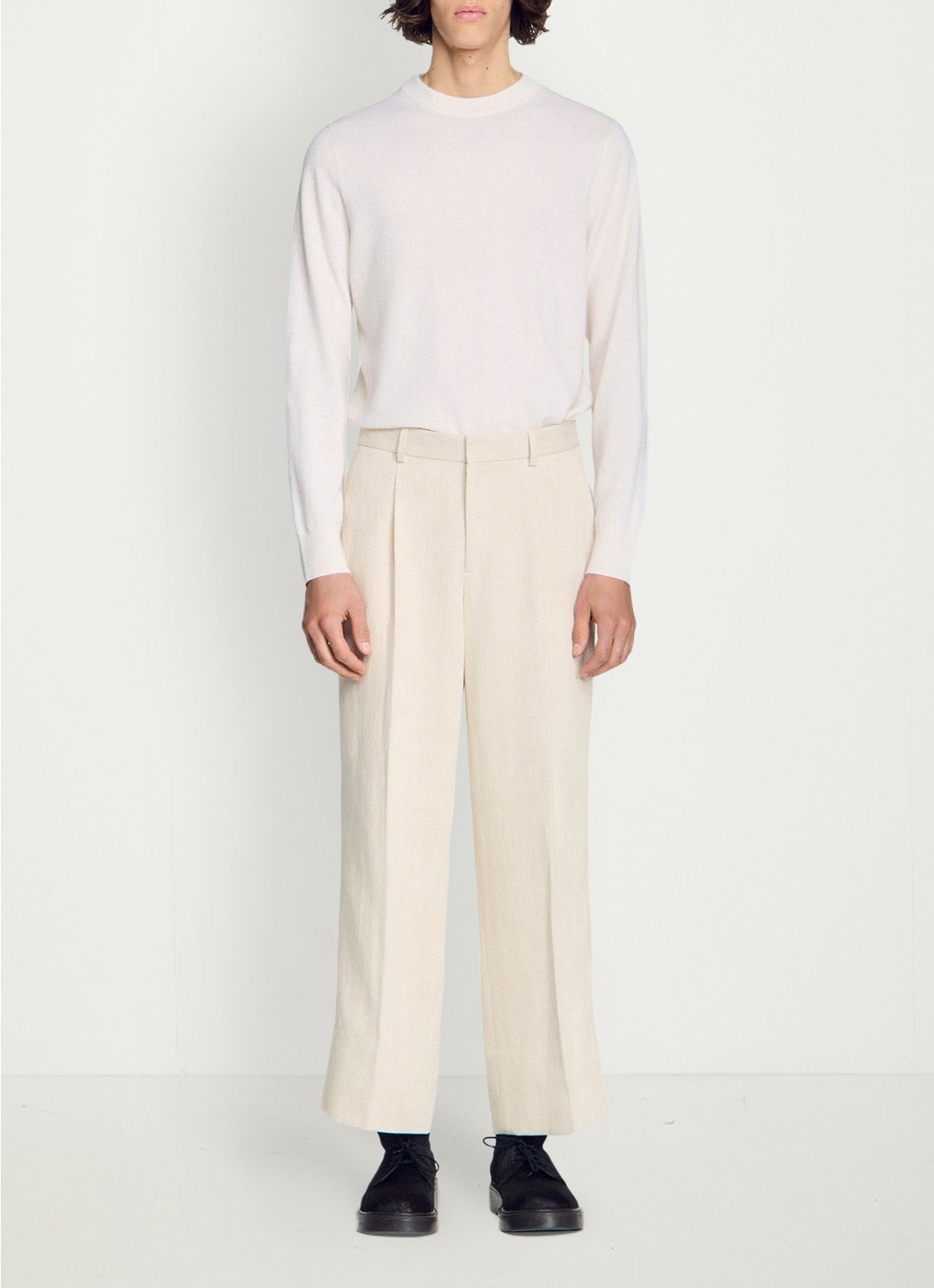 Sandro Wide fit pantalon met steekzakken - voorkant 2 ivoor