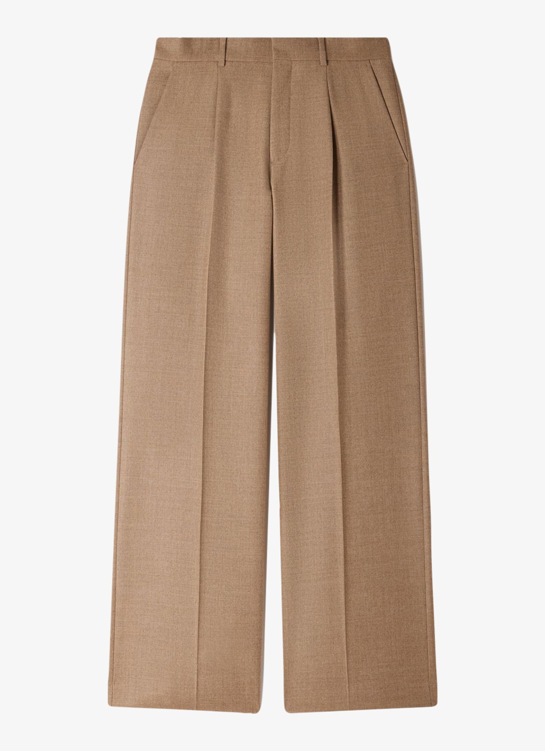 Sandro Wide fit pantalon van wol - voorkant beige