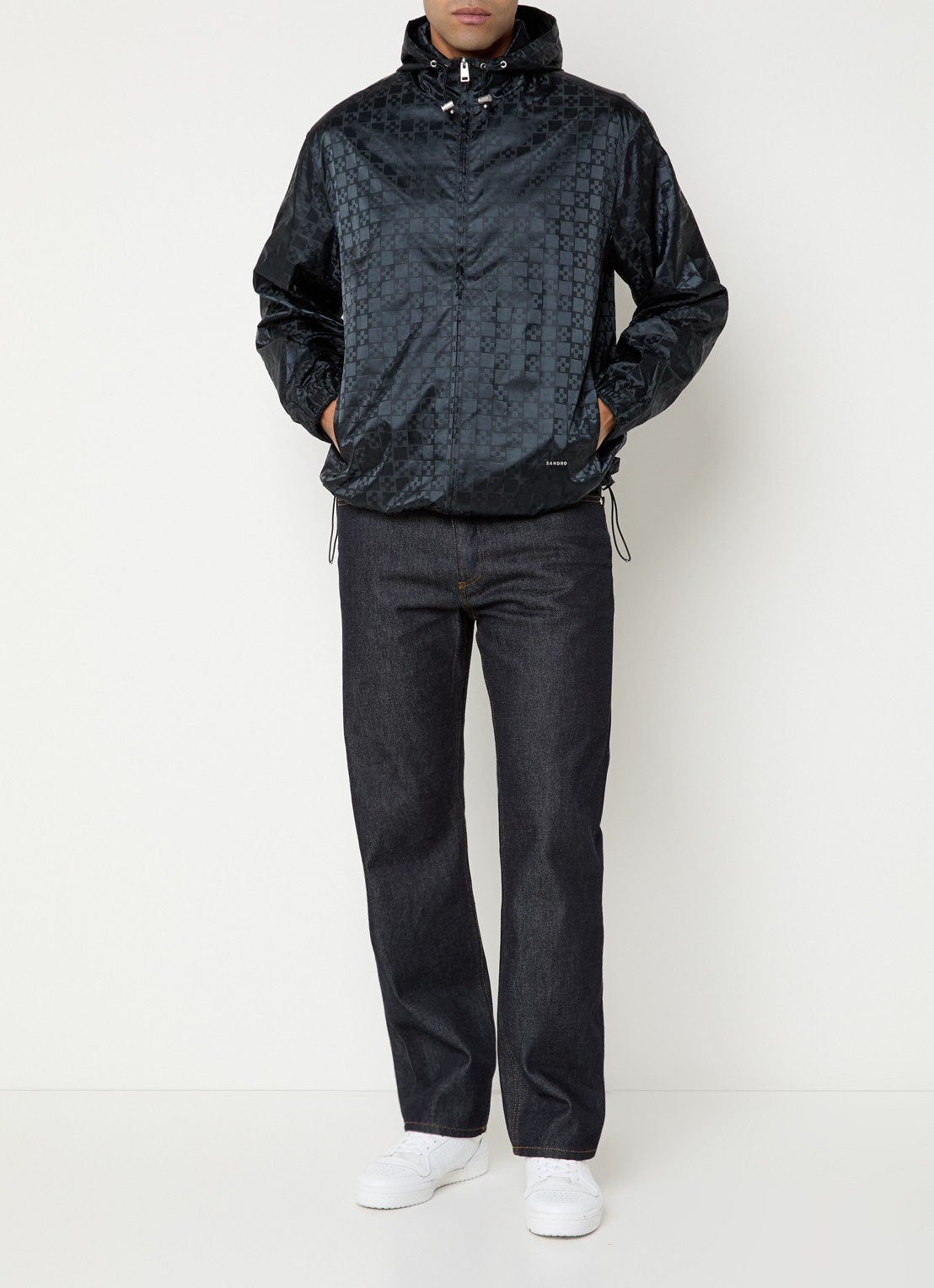 Sandro Windjack met logo en jacquard dessin - voorkant 3 donkergrijs