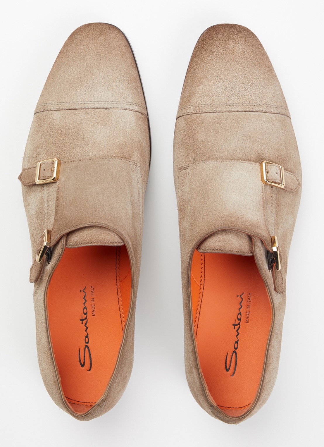 Santoni Axel Double Monk gespschoen van suède - detail 3 donkerbeige