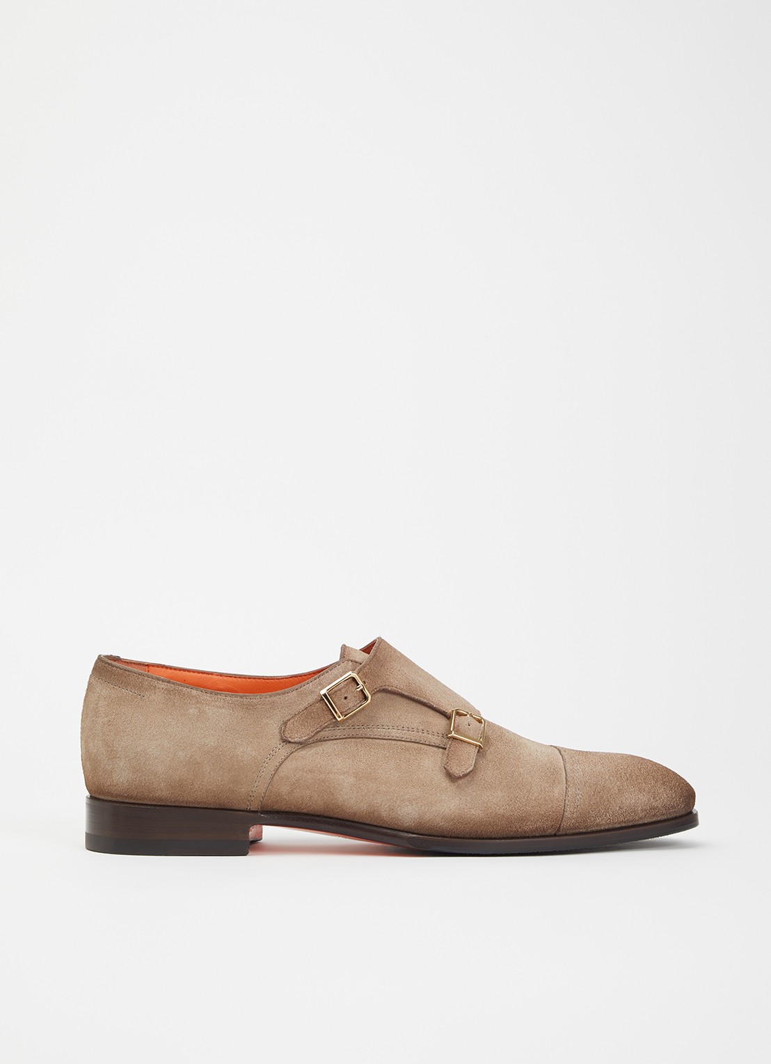 Santoni Axel Double Monk gespschoen van suède - voorkant 5 donkerbeige