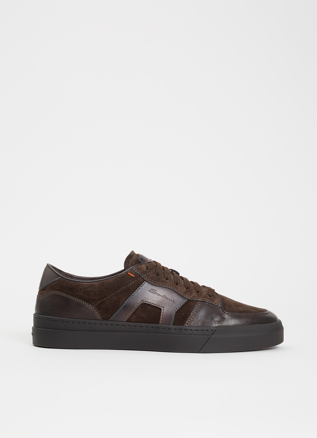 Santoni DBS Sport sneaker van suède met leren details - voorkant donkerbruin