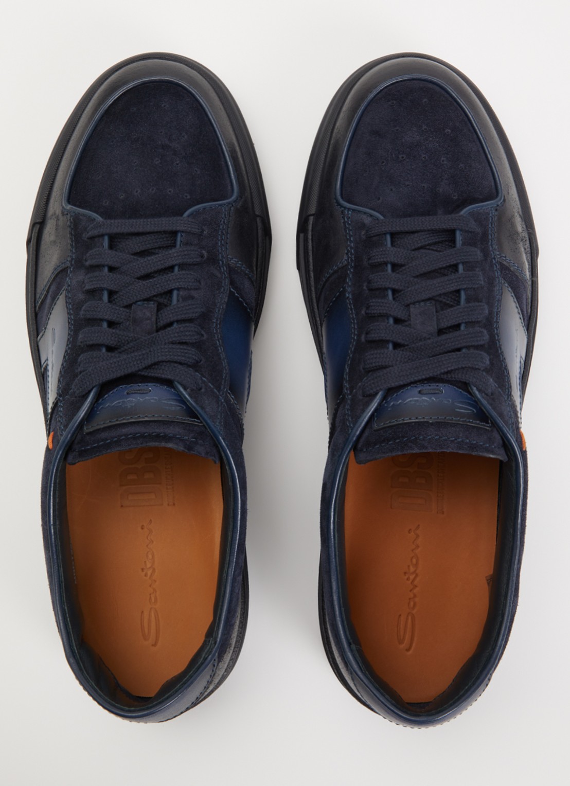 Santoni DBS Sport sneaker van suède met leren details - detail 3 donkerblauw