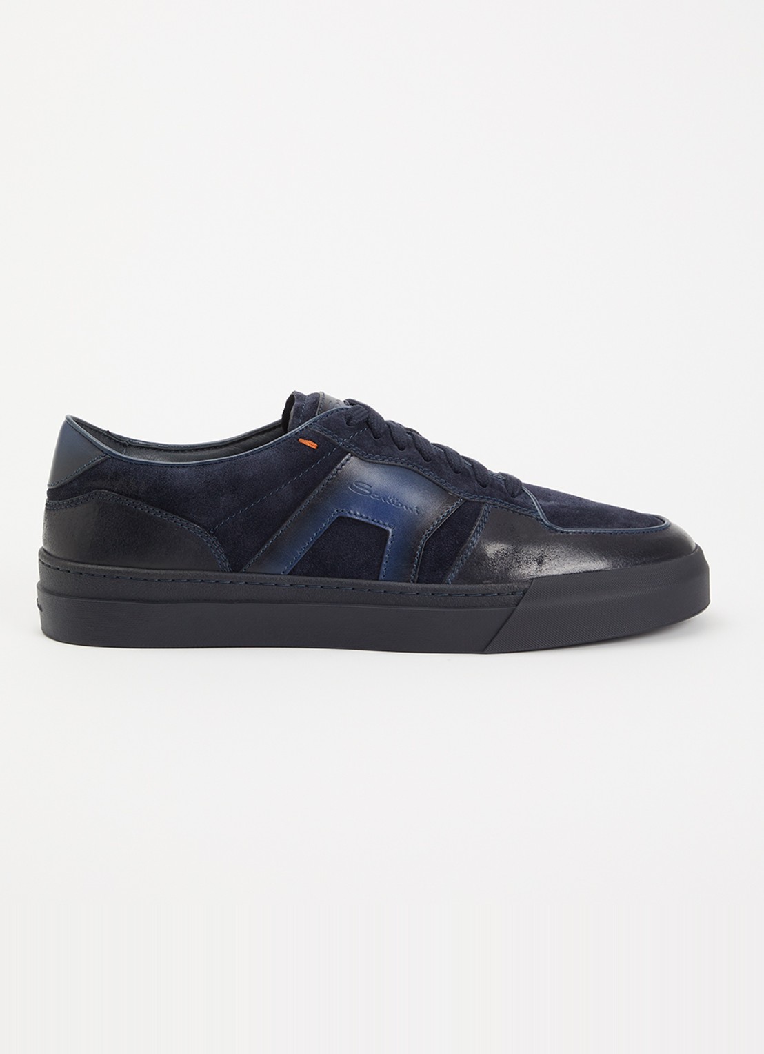 Santoni DBS Sport sneaker van suède met leren details - voorkant donkerblauw