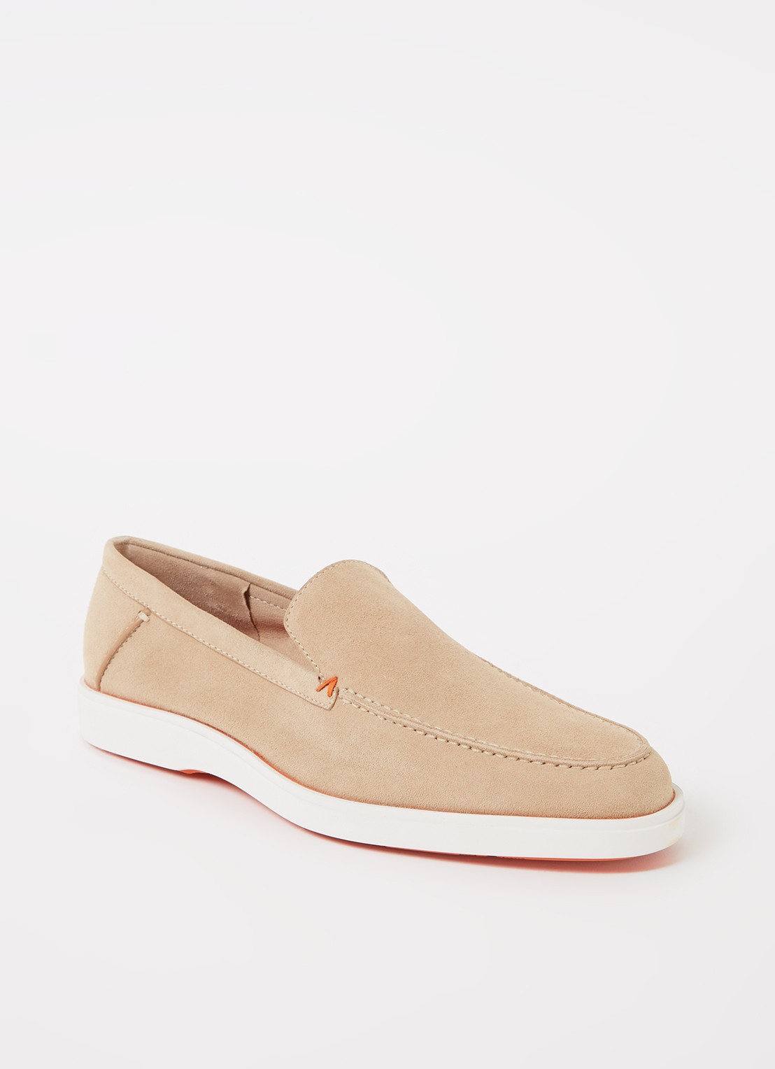 Santoni Detroit loafer van suède  - voorkant beige