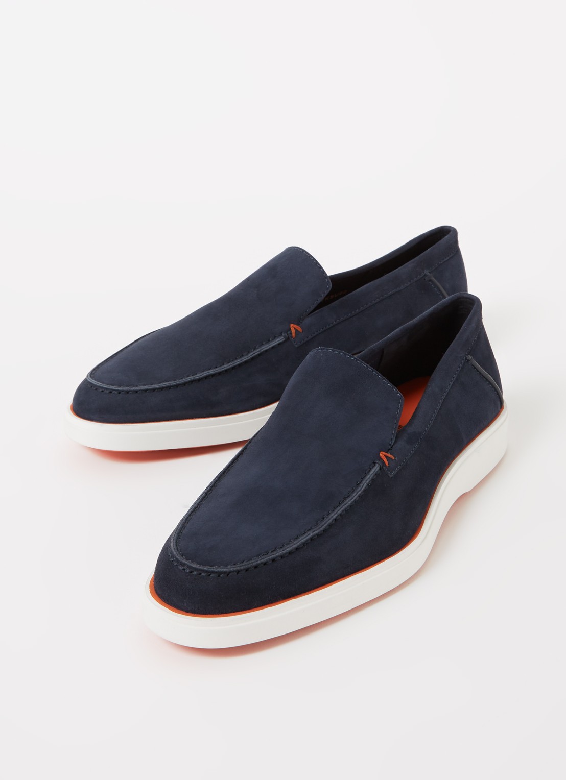 Santoni Detroit loafer van suède  - detail 3 donkerblauw