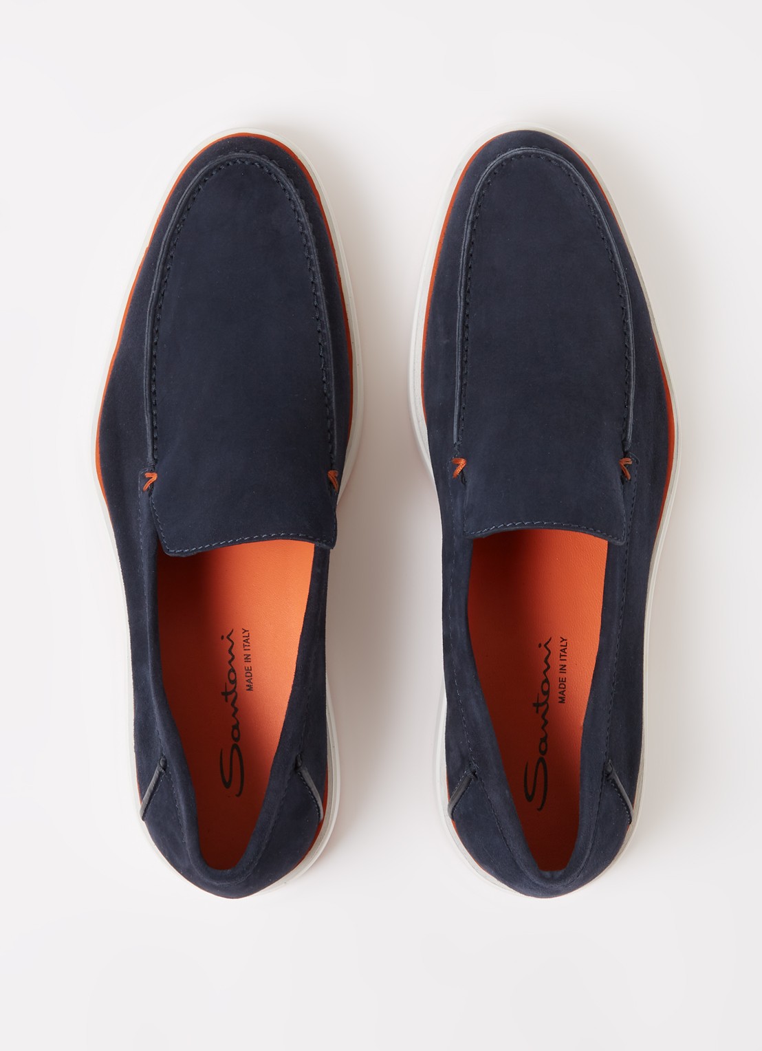 Santoni Detroit loafer van suède  - detail 5 donkerblauw