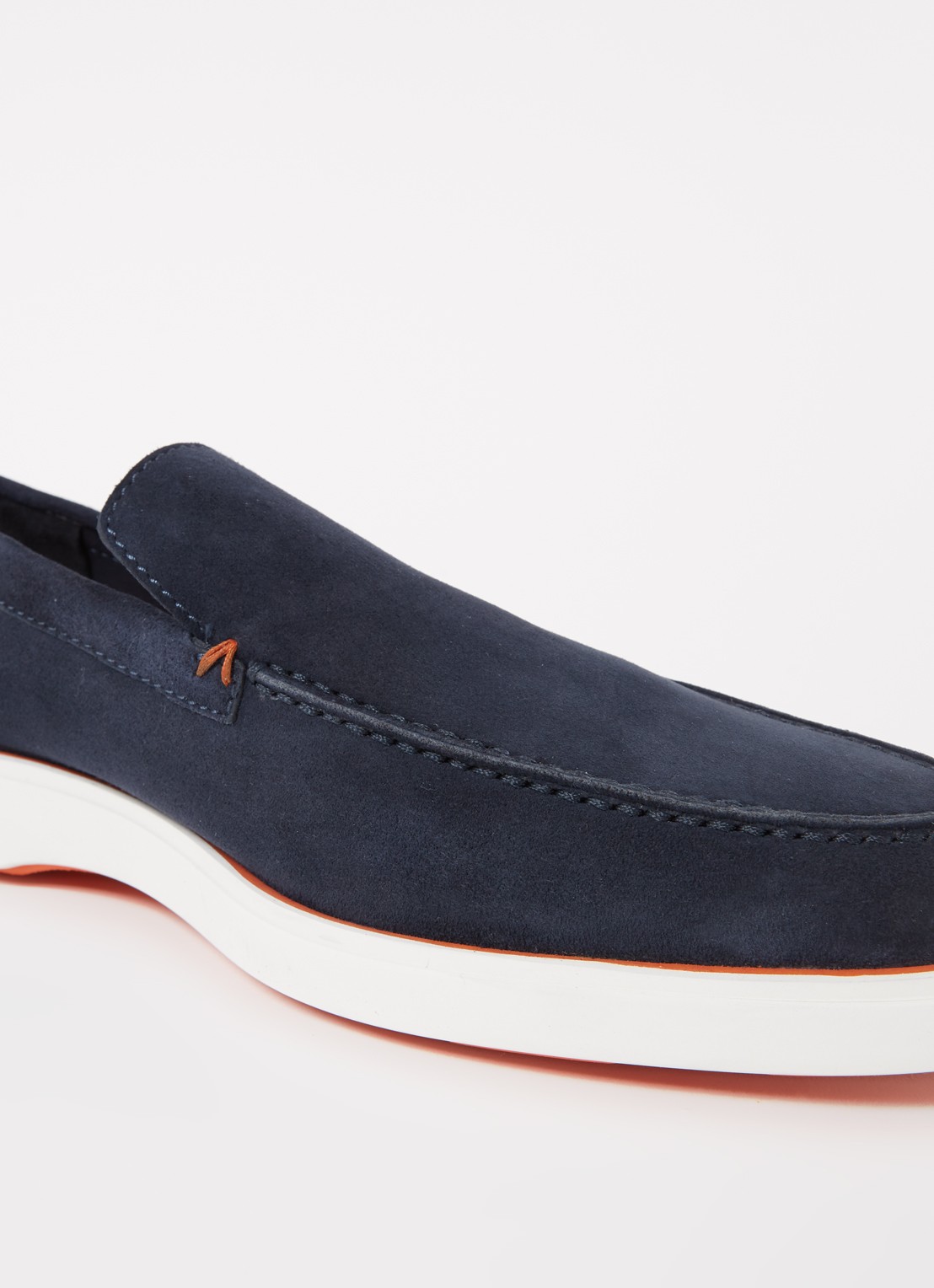 Santoni Detroit loafer van suède  - detail 6 donkerblauw