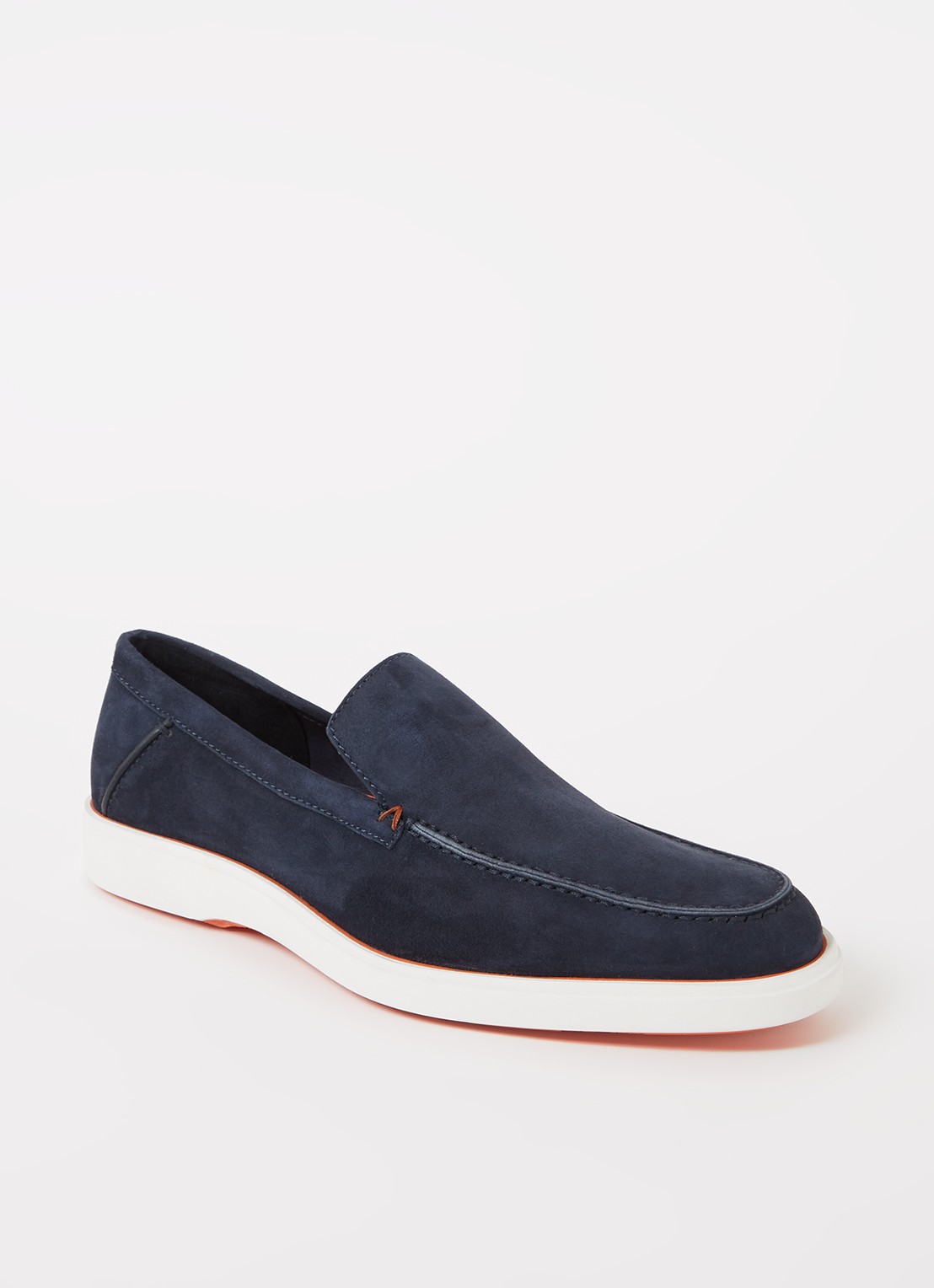 Santoni Detroit loafer van suède  - voorkant donkerblauw