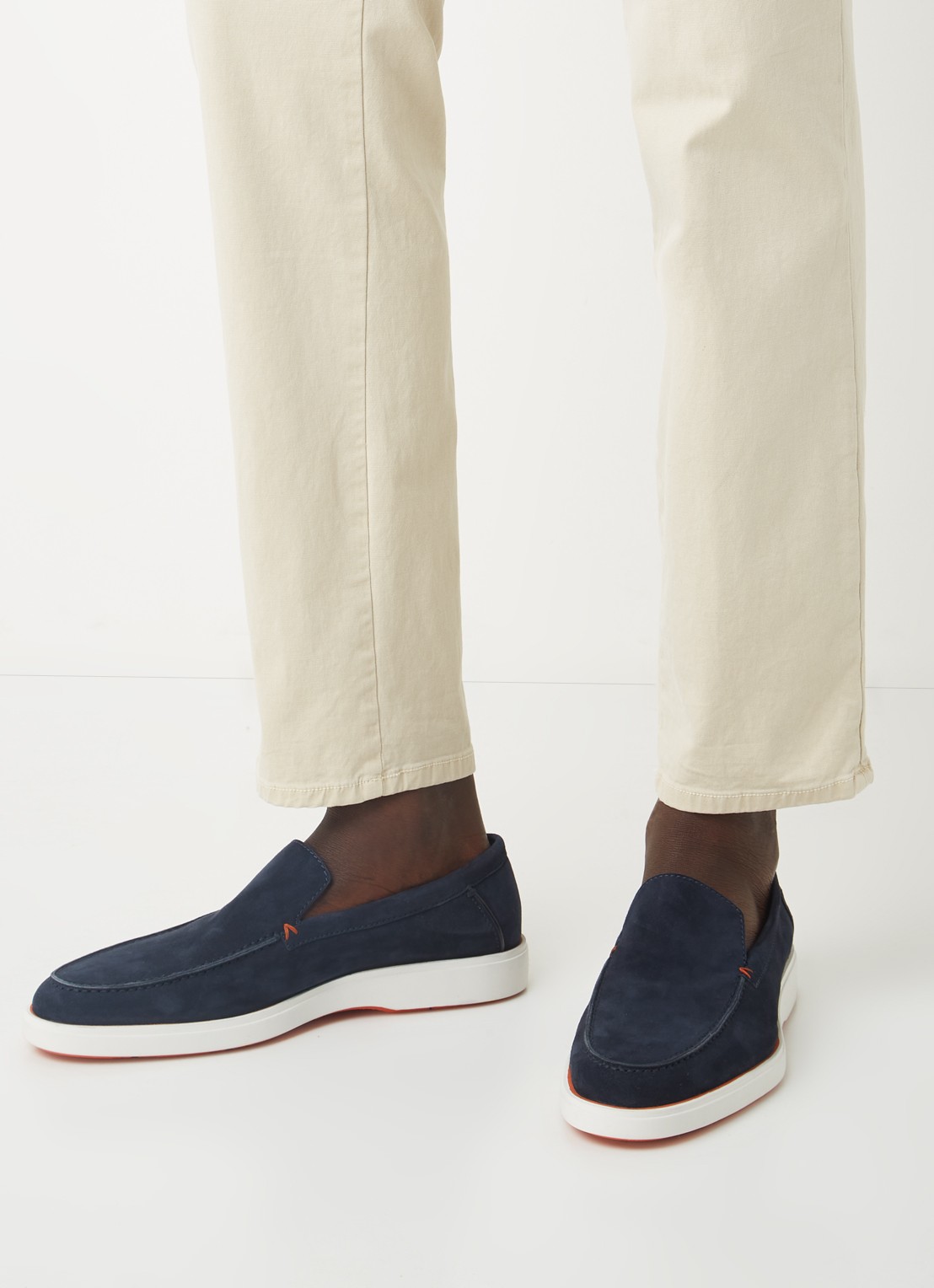 Santoni Detroit loafer van suède  - voorkant 2 donkerblauw