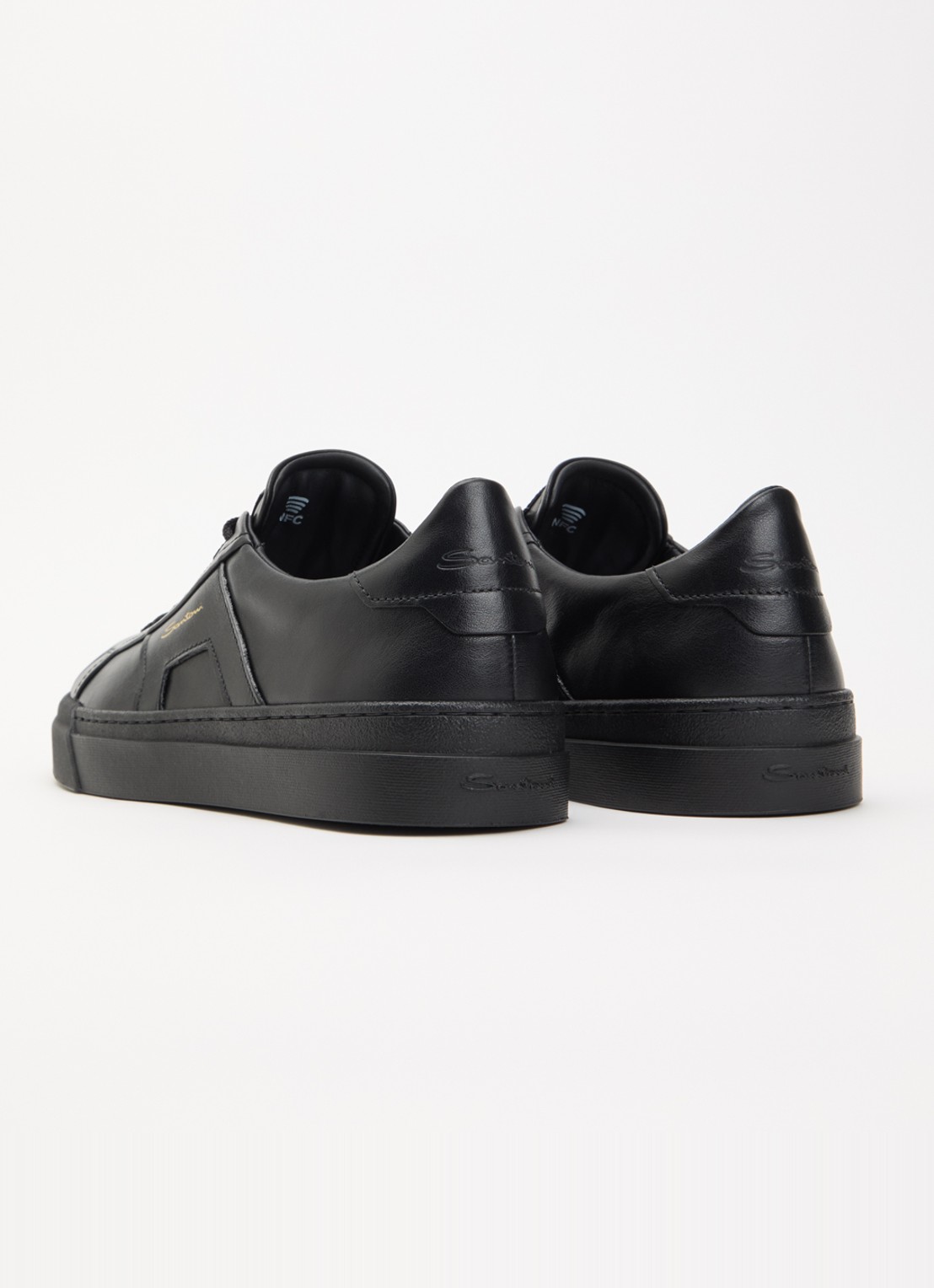 Santoni Double Buckle sneaker van leer met logo - achterkant zwart