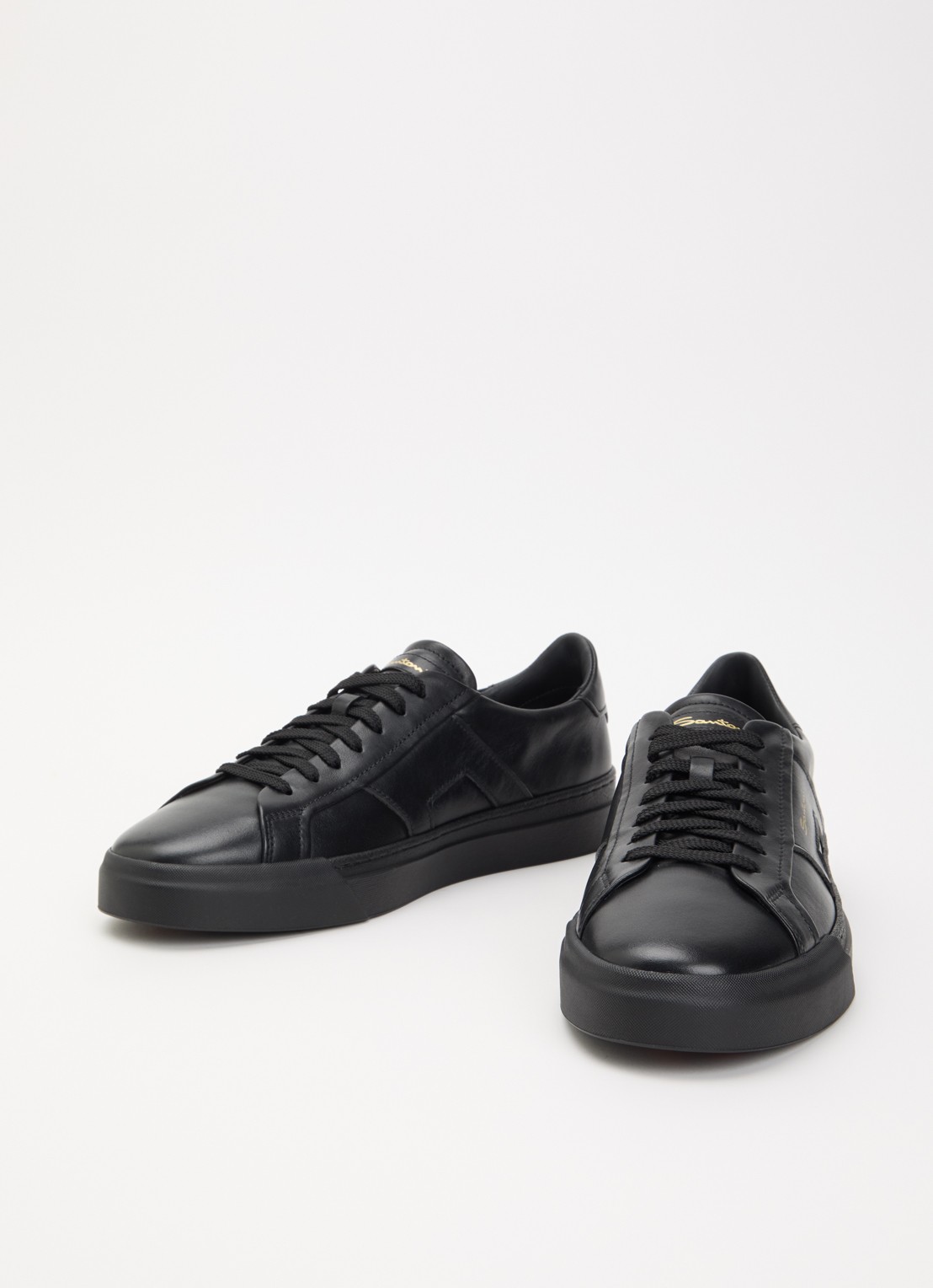 Santoni Double Buckle sneaker van leer met logo - detail 3 zwart