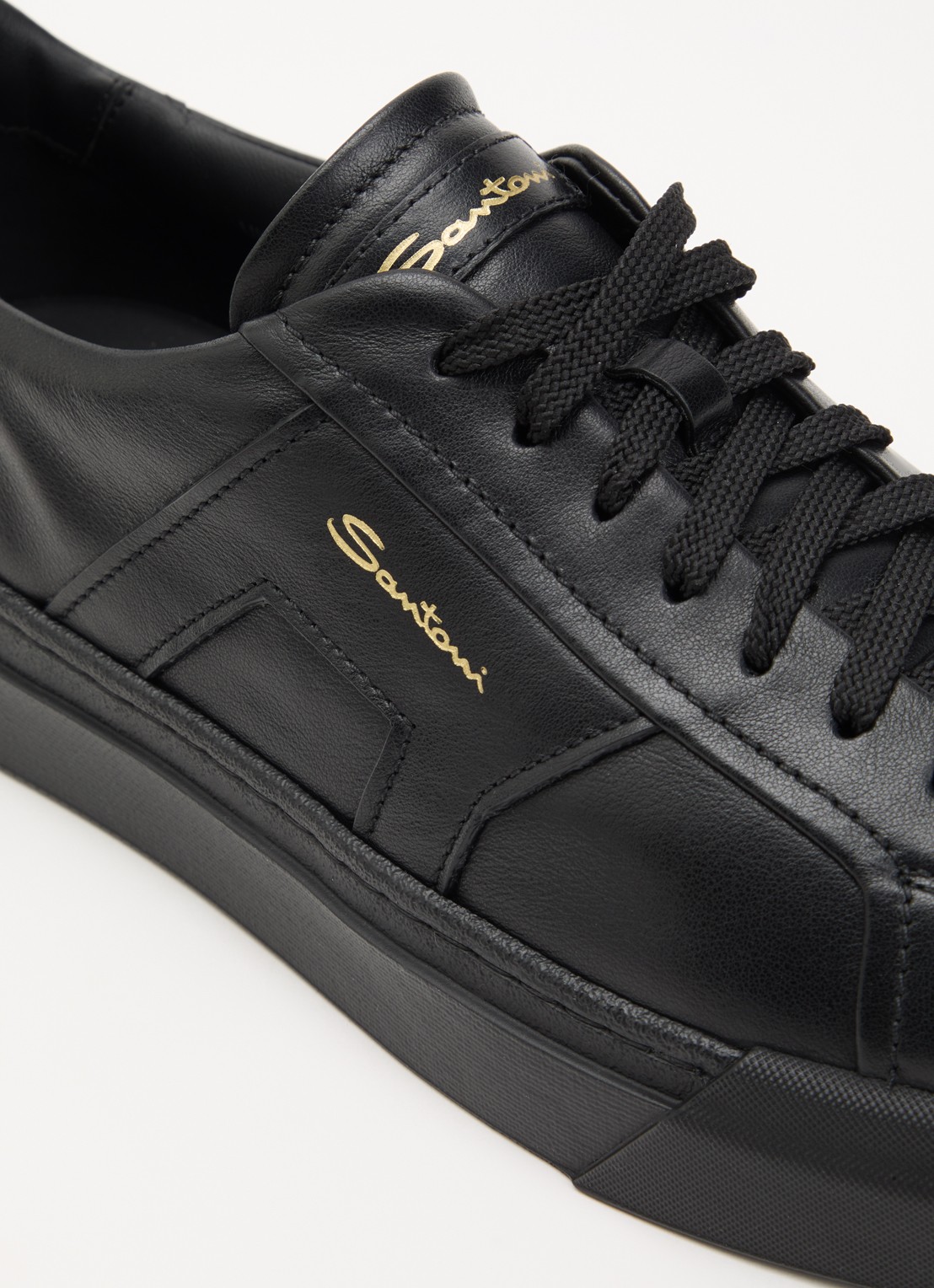 Santoni Double Buckle sneaker van leer met logo - detail 6 zwart