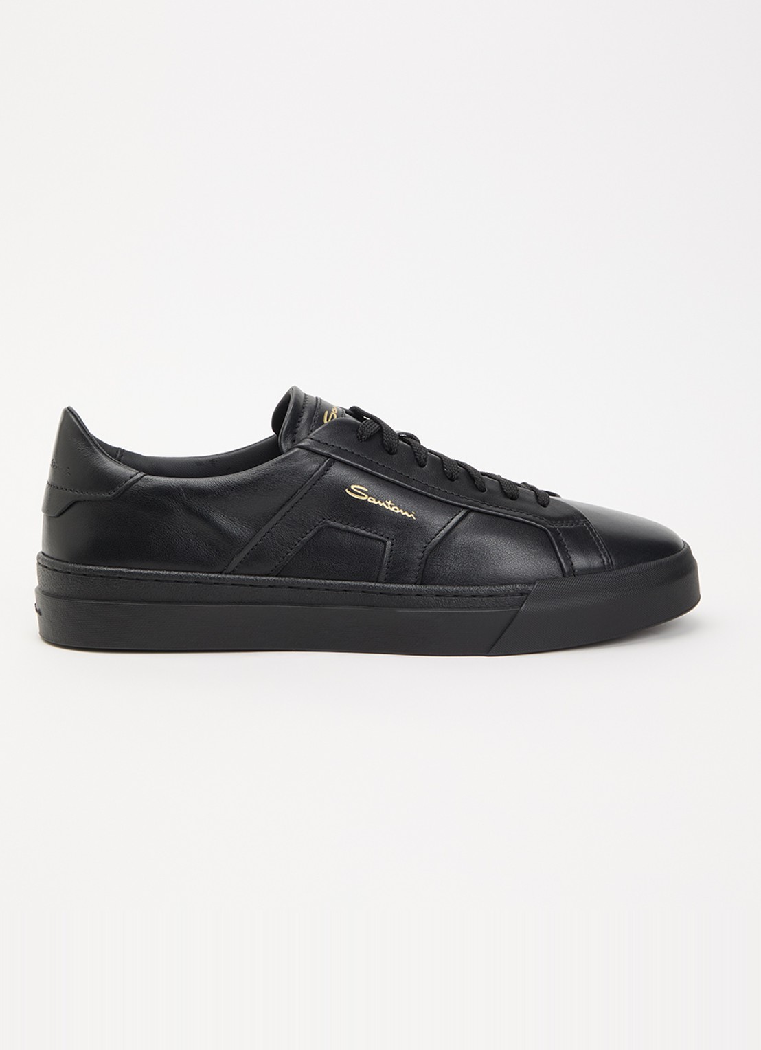 Santoni Double Buckle sneaker van leer met logo - voorkant 2 zwart