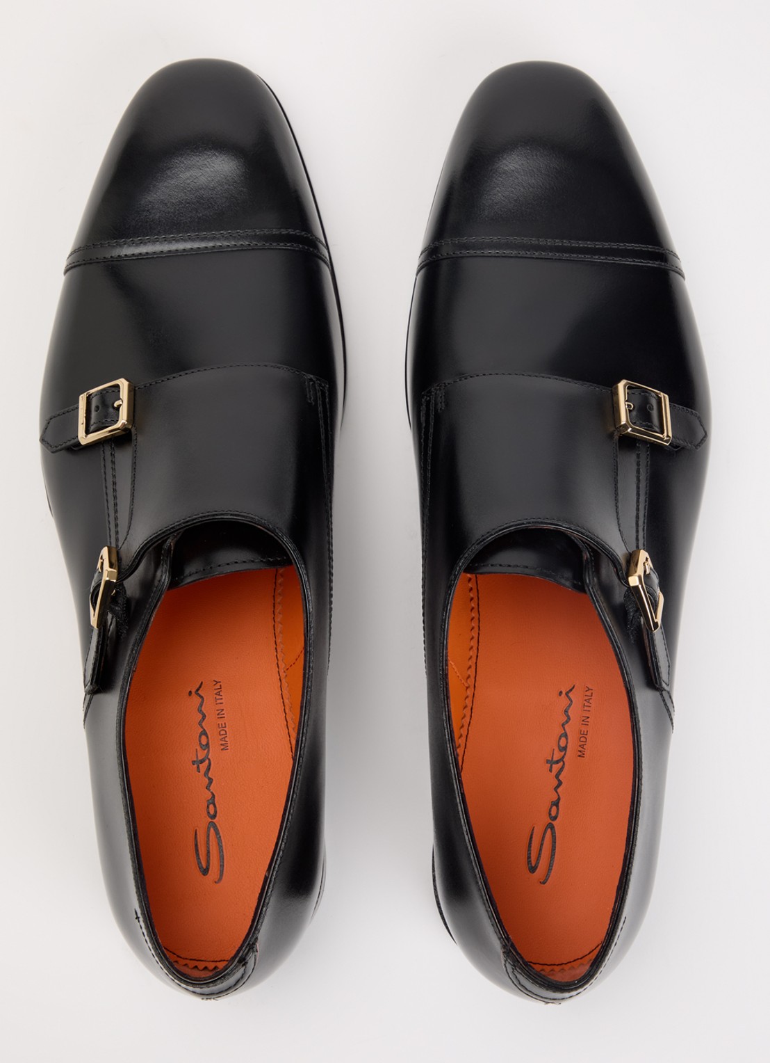 Santoni Gespschoen van leer - detail 4 zwart