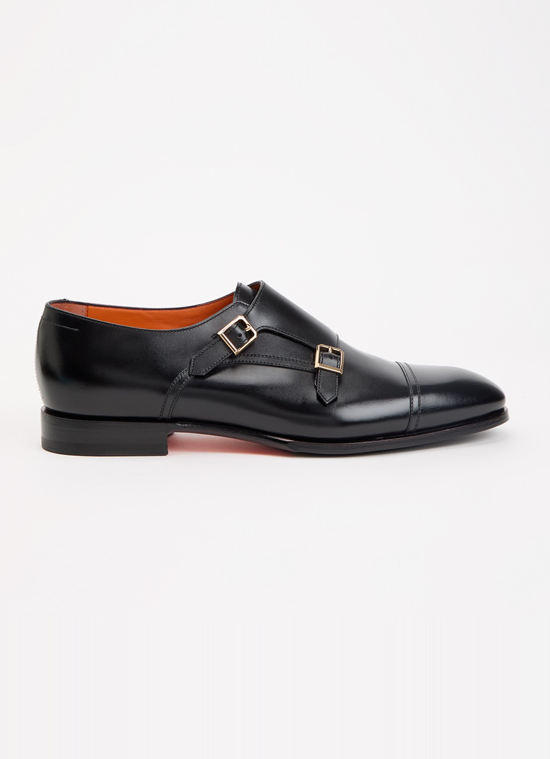 Santoni Gespschoen van leer - voorkant 2 zwart