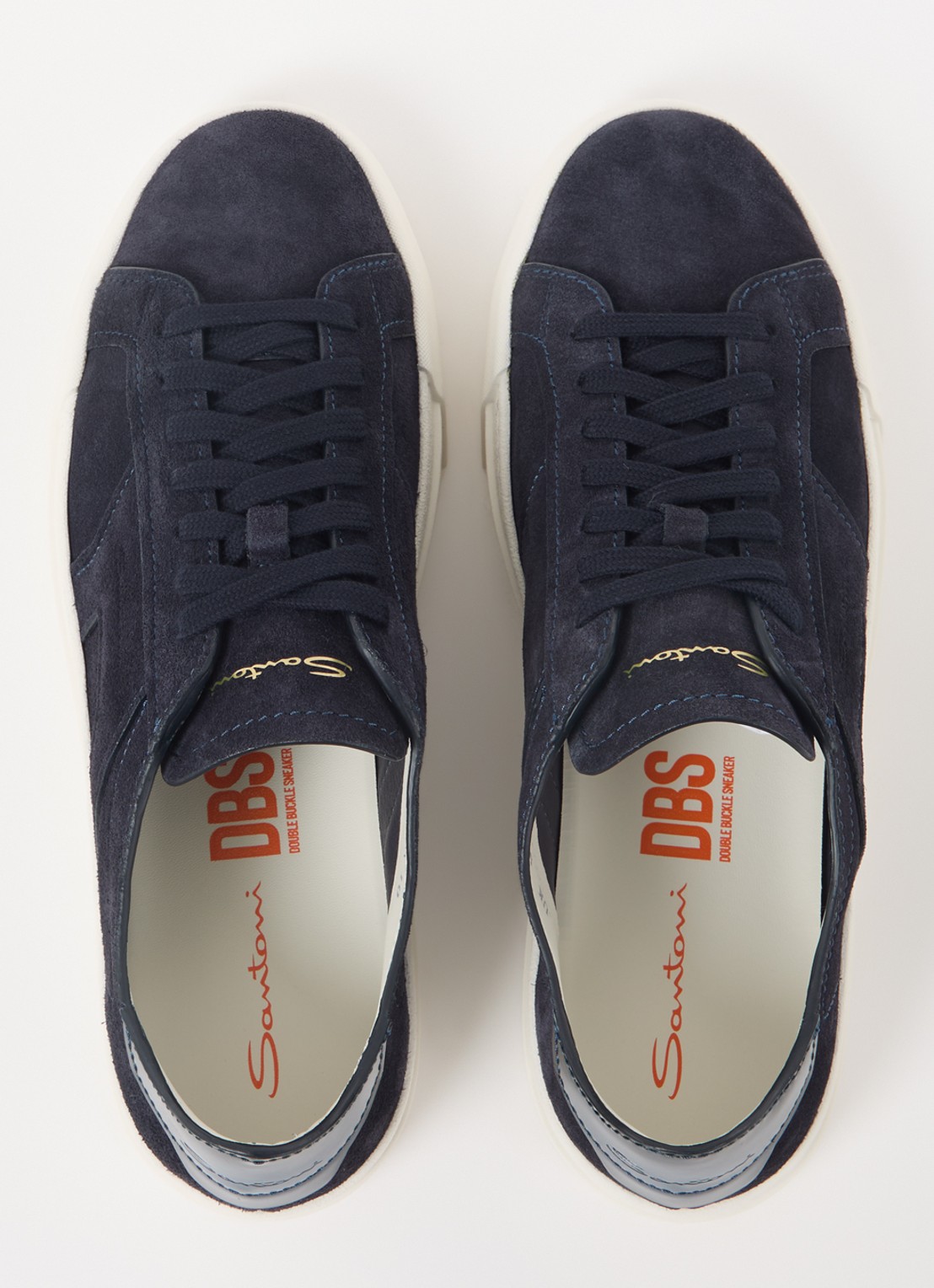 Santoni Gloria sneaker van suède - detail 4 donkerblauw
