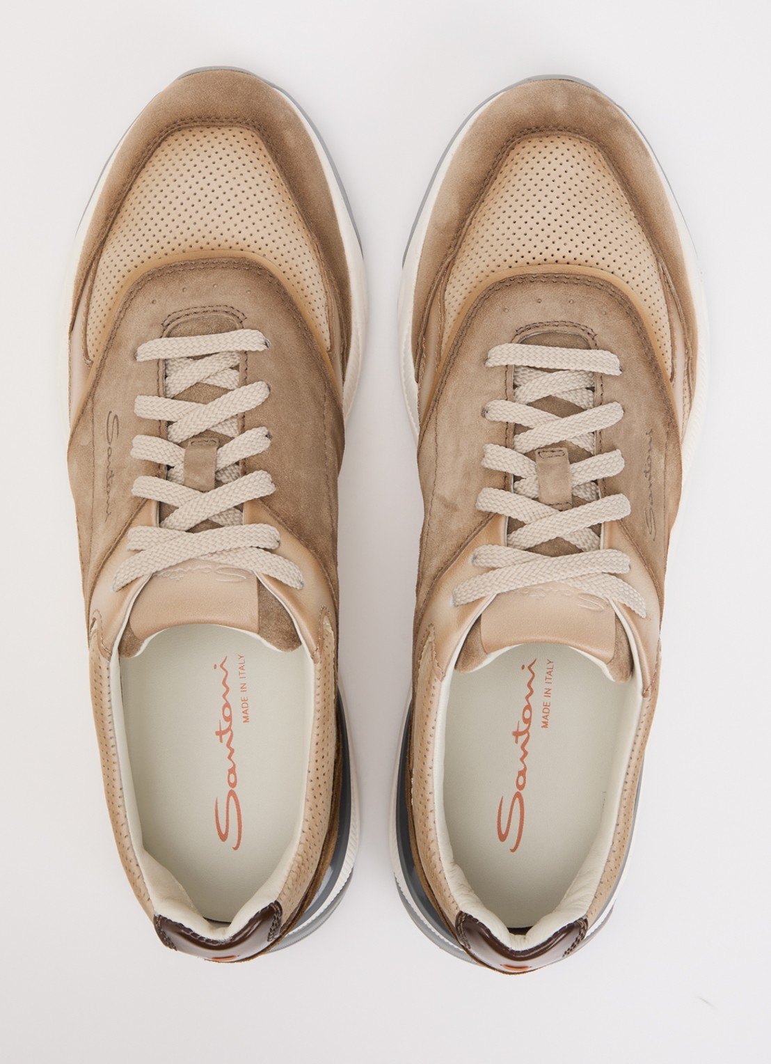 Santoni Innova-NEX sneaker van leer - detail 4 lichtbruin