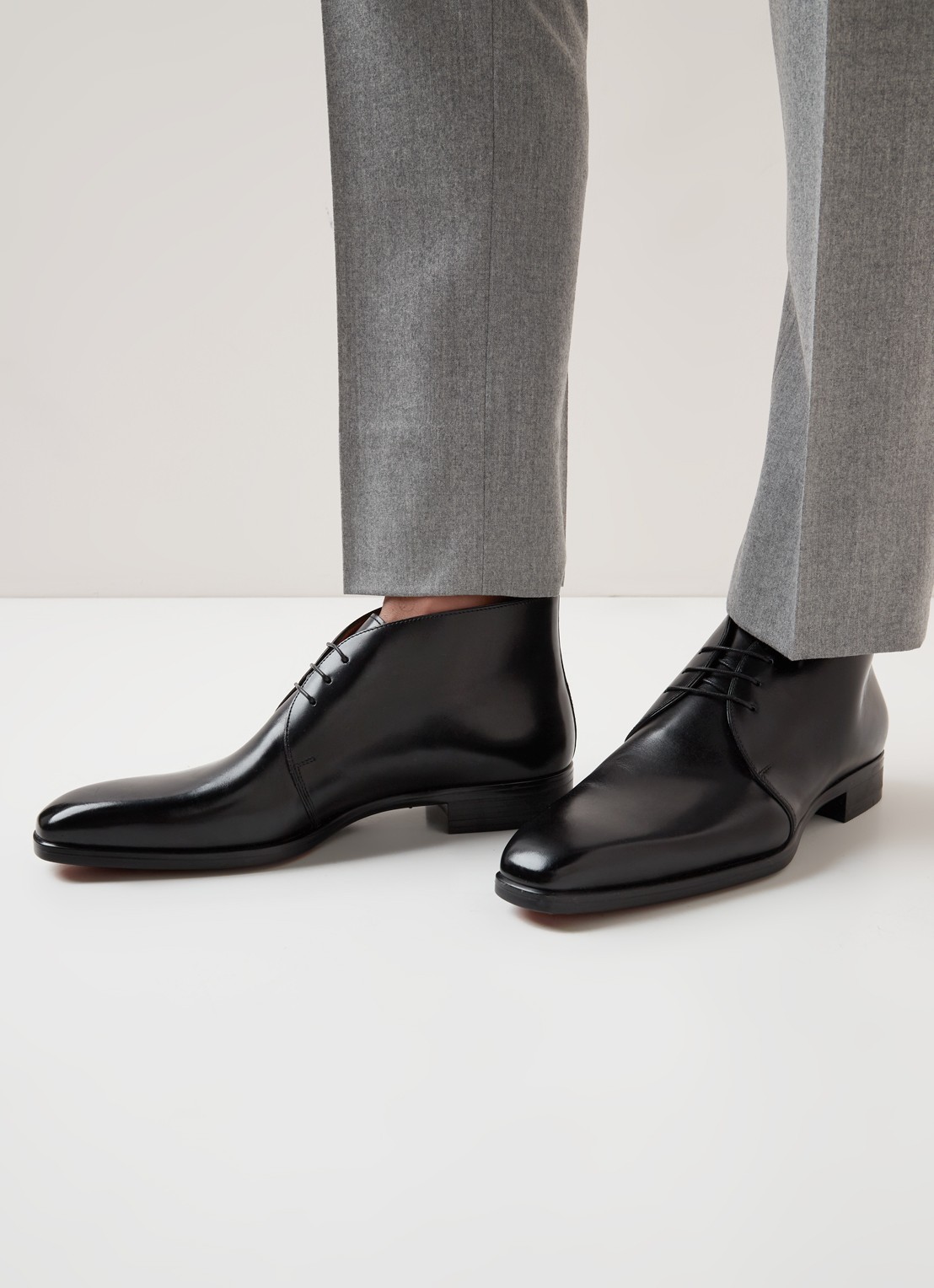 Santoni Mosley veterschoen van kalfsleer met lakfinish - voorkant 4 zwart