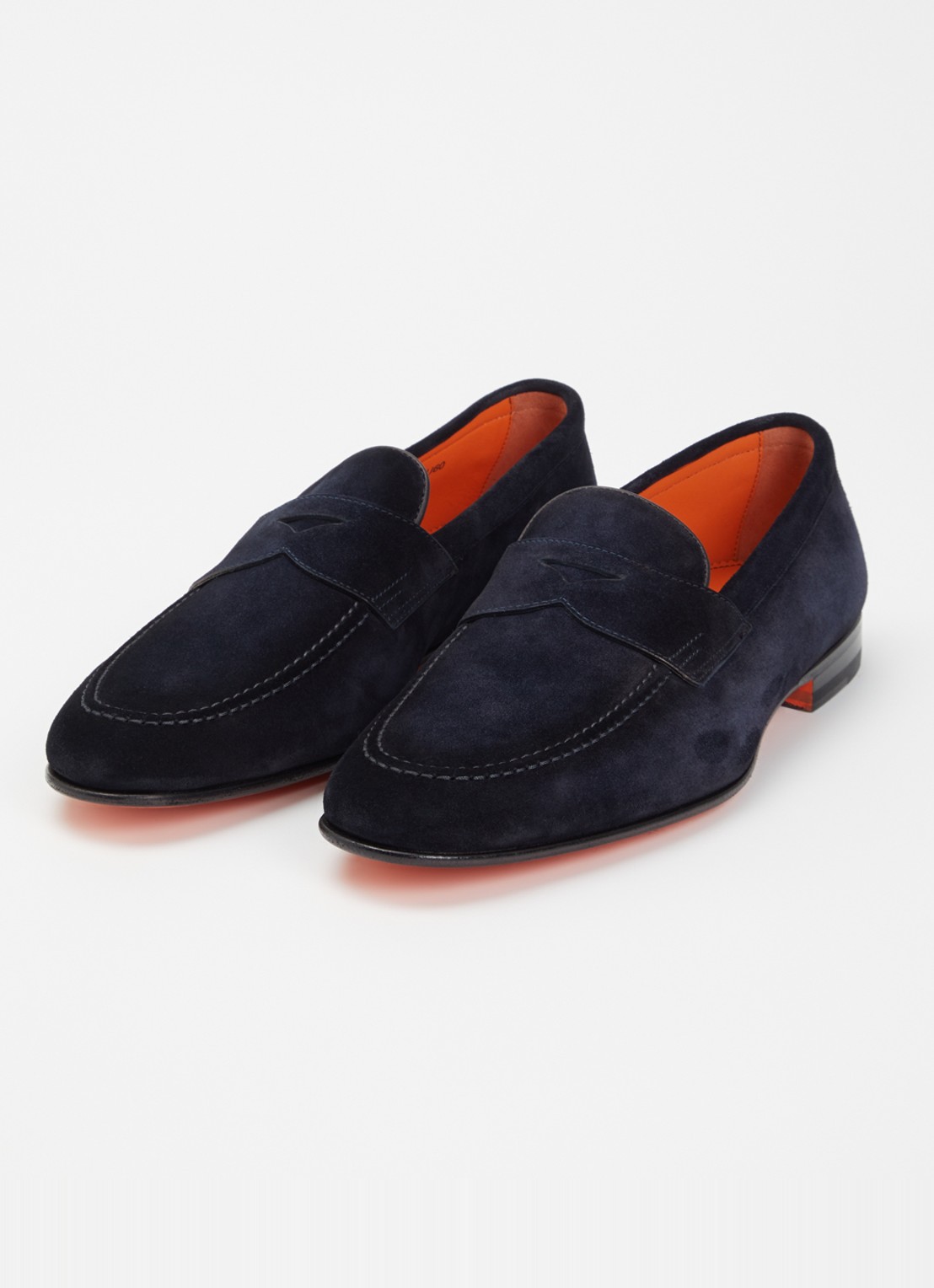 Santoni Sullivan loafer van suède - detail 3 donkerblauw