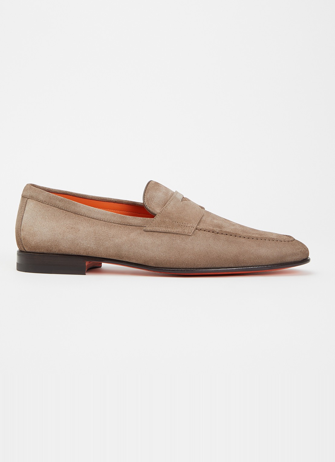 Santoni Sullivan loafer van suède - voorkant donkerbeige