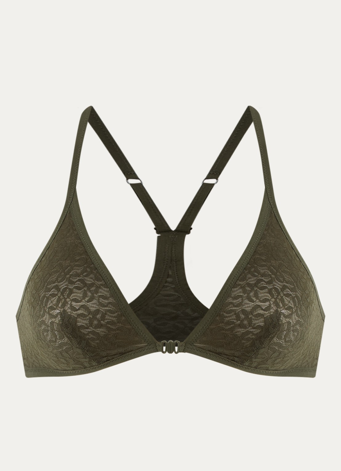 Sarda Asin bralette van kant met logoprint - voorkant legergroen