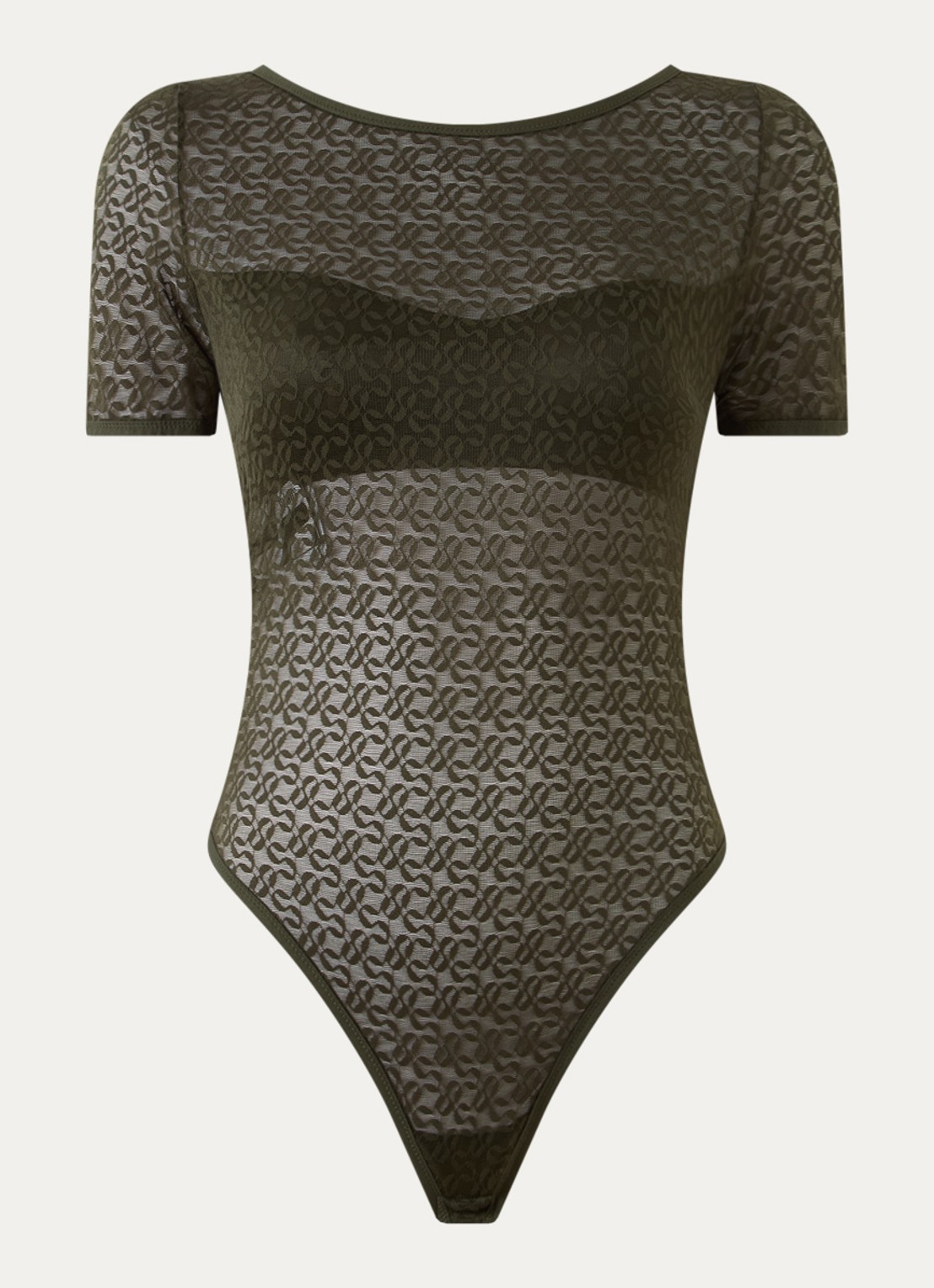 Sarda Asin semi-transparante body van kant met logoprint - voorkant 4 legergroen