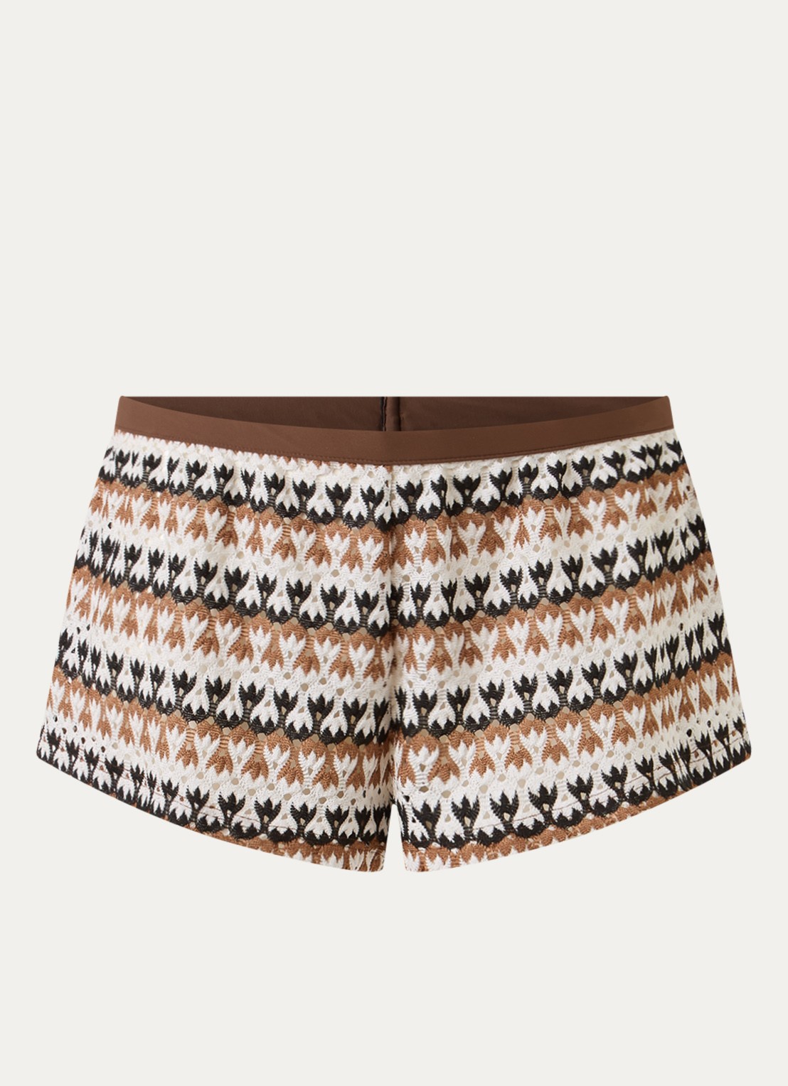 Sarda Biles mid waist straight fit strandshort van crochet - voorkant 2 zand