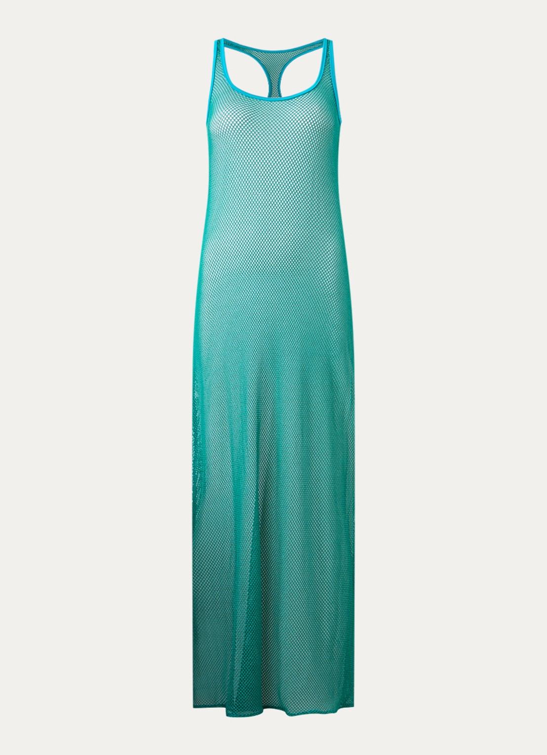 Sarda Janja maxi strandjurk met opengewerkt dessin en lurex - voorkant 3 turquoise