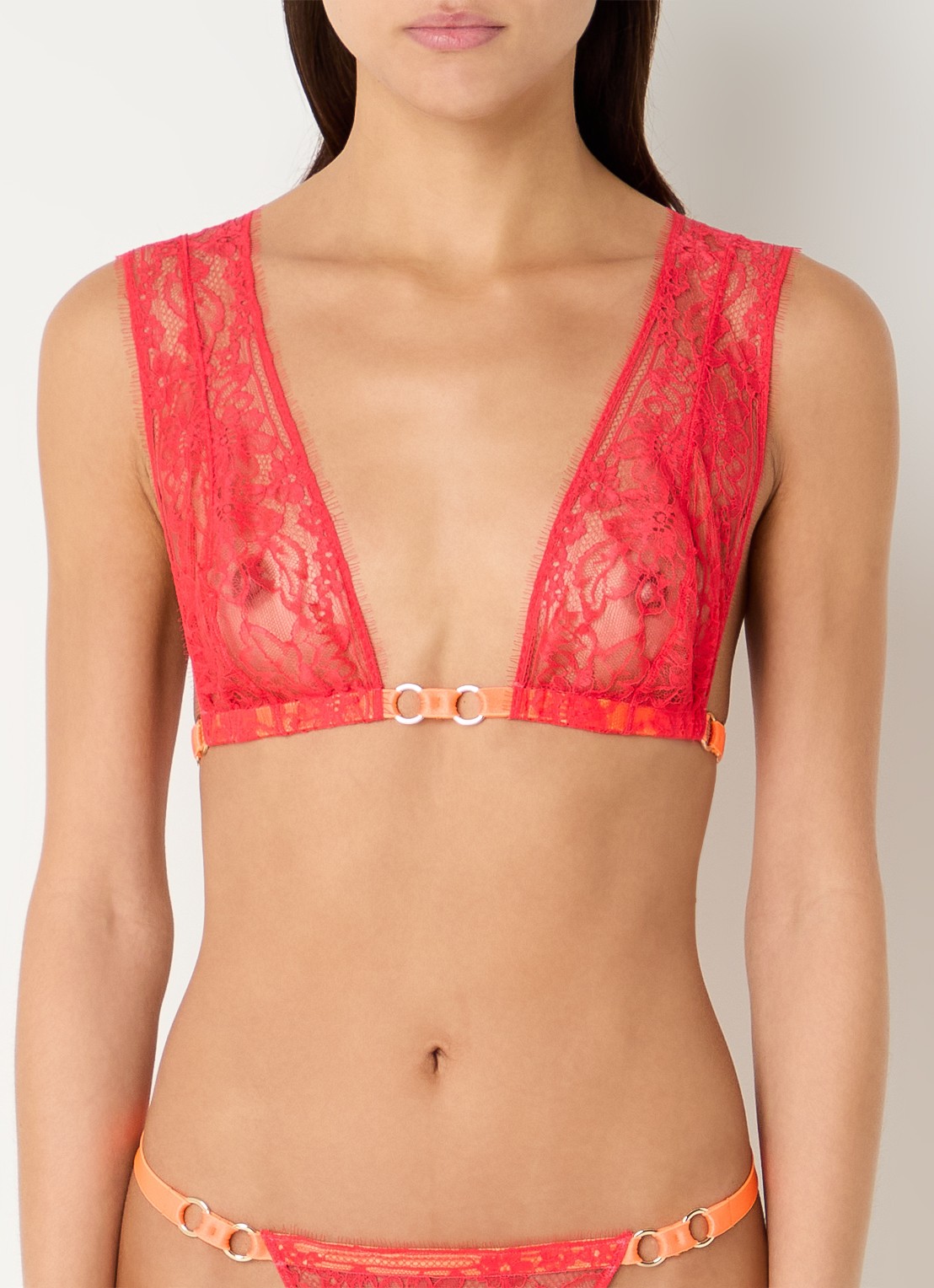 Sarda Lovelace bralette van kant - detail 4 koraalrood