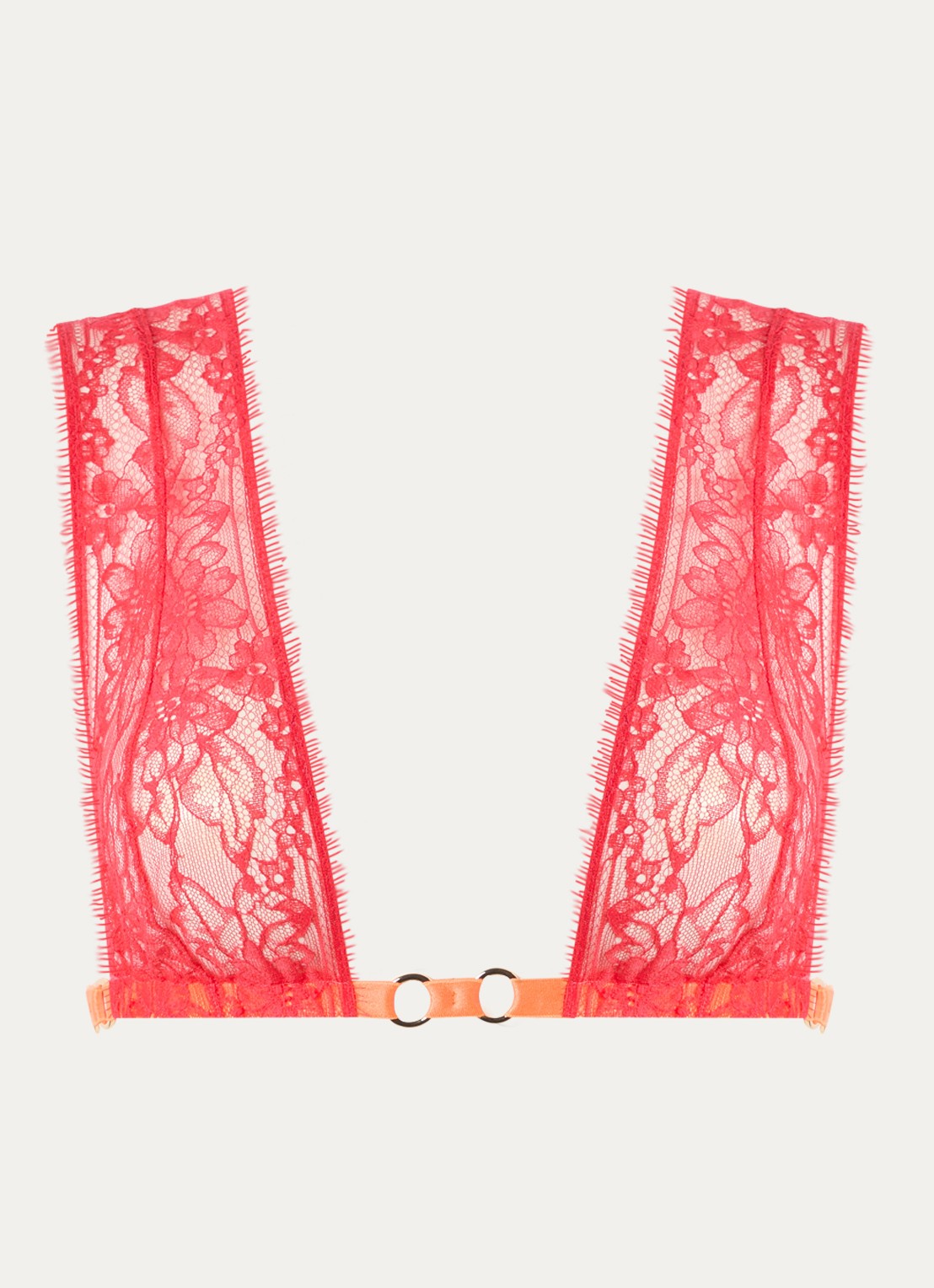 Sarda Lovelace bralette van kant - voorkant 2 koraalrood