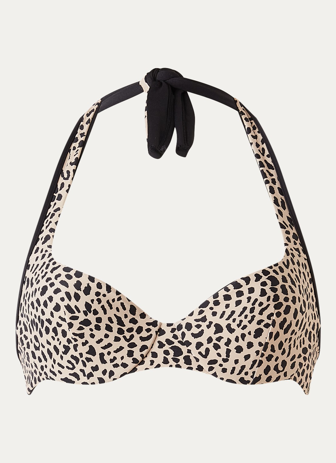 Sarda Pryce halter bikinitop met panterprint en beugel - voorkant beige