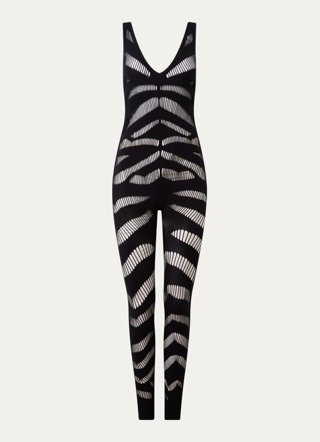Sarda Rojas skinny fit jumpsuit met opengewerkt dessin - voorkant zwart