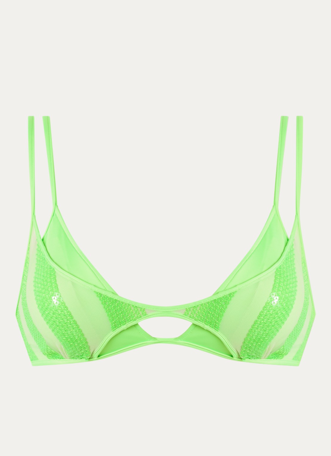 Sarda Sha voorgevormde triangel bikinitop met overlay van mesh - voorkant neongroen