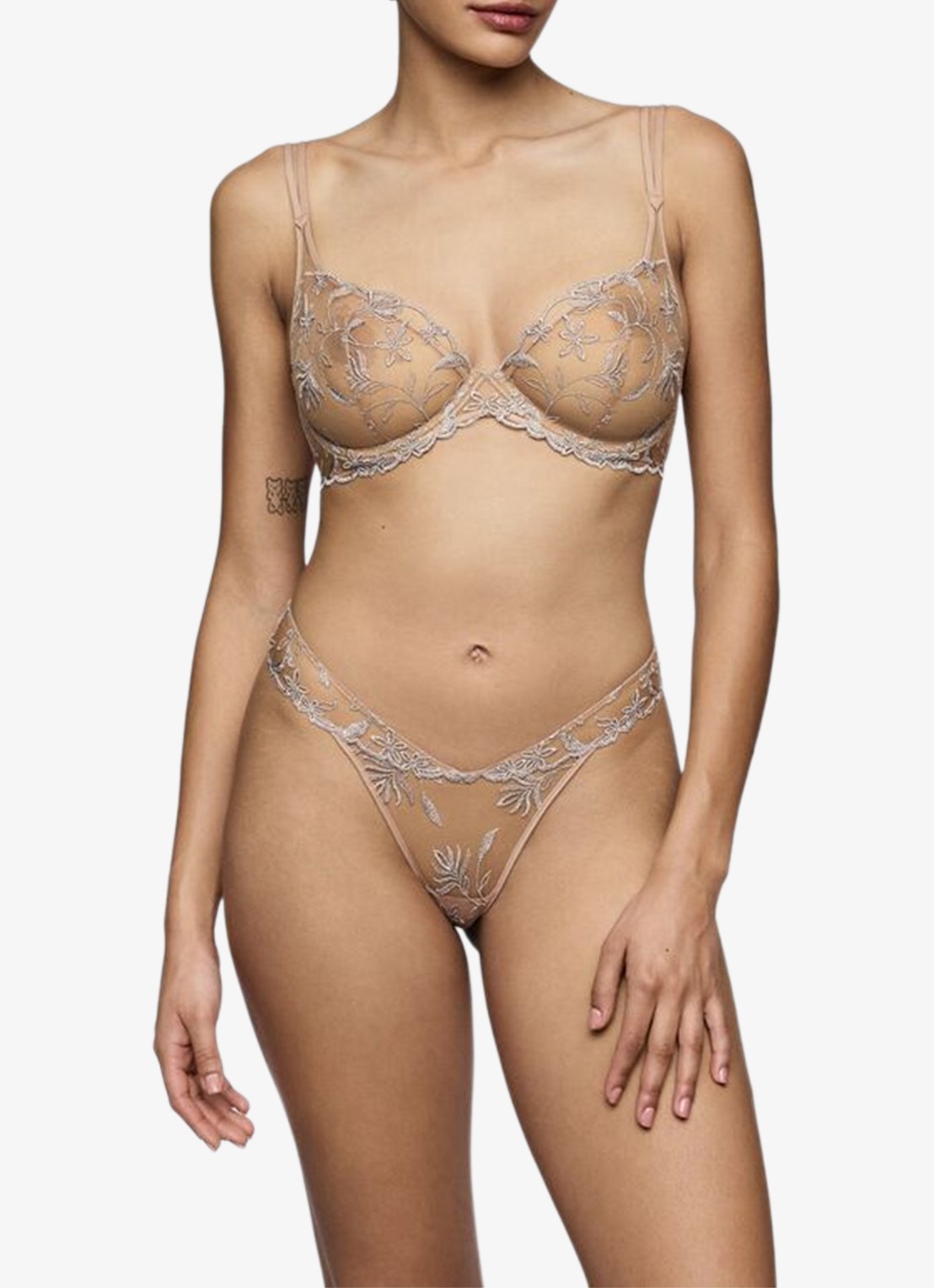 Sarda Shay string van mesh met borduring - voorkant 2 zilver