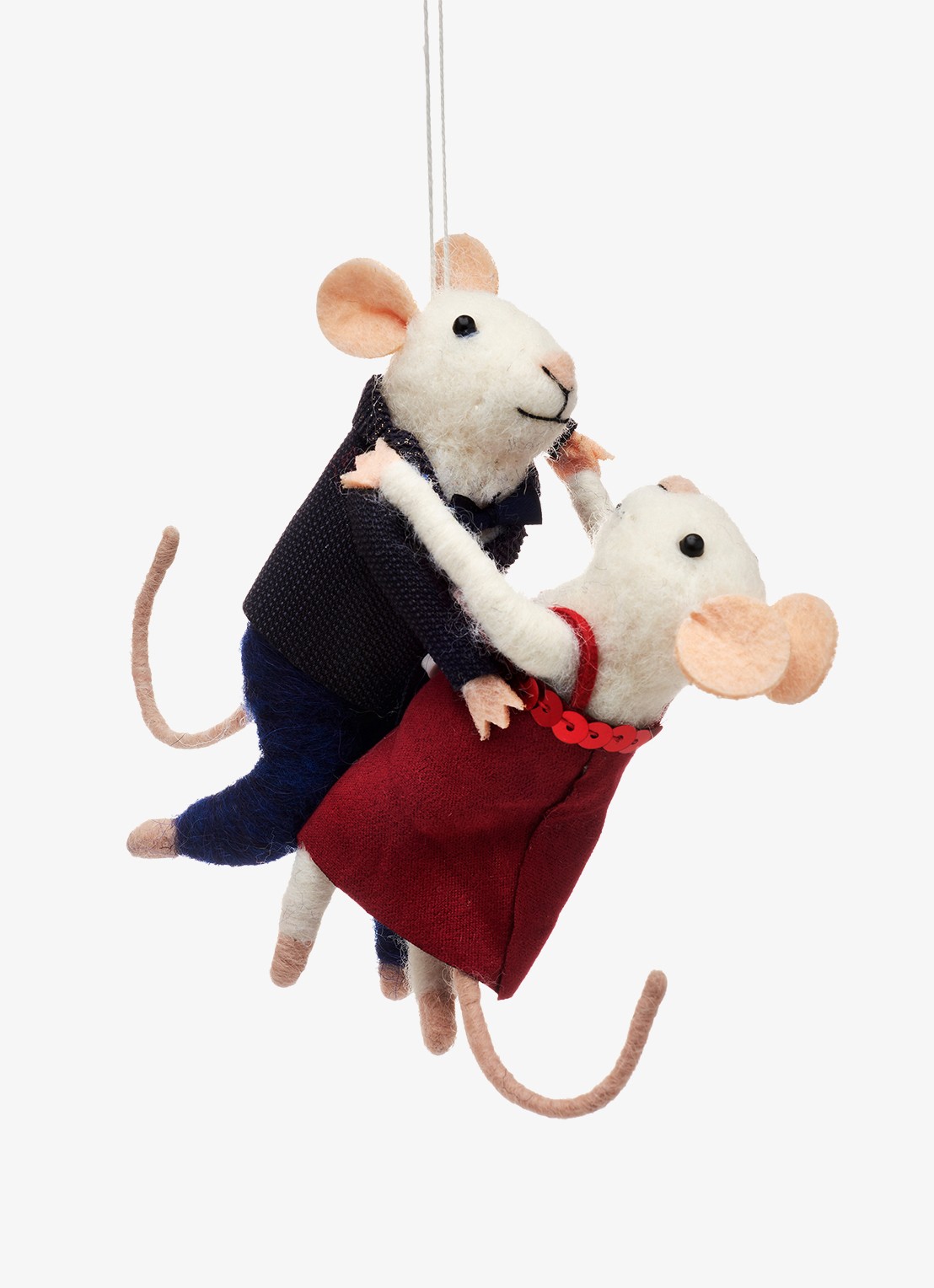 Sass & Belle Dansende Muizen kersthanger 11,5 cm - voorkant gebroken wit