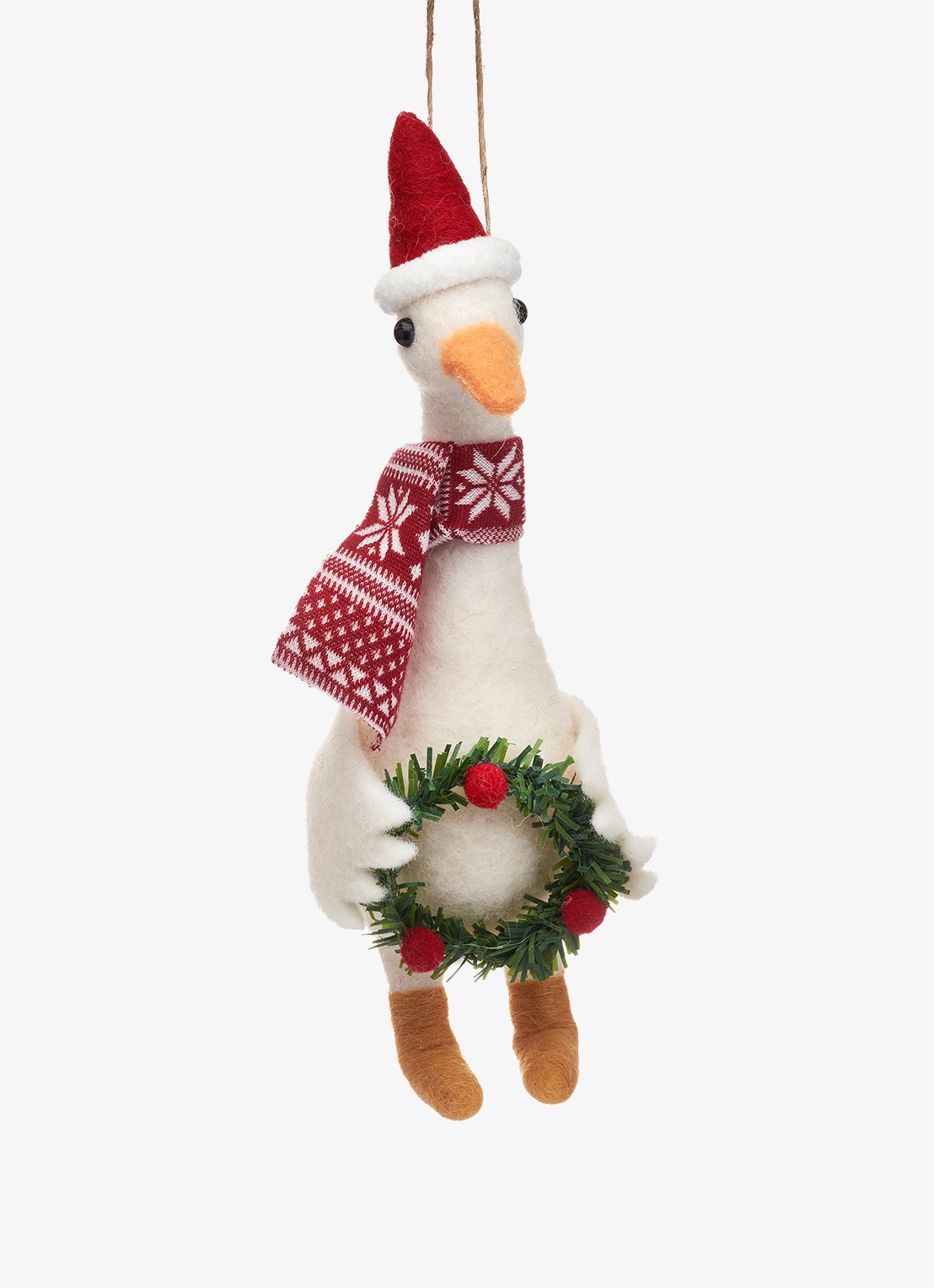 Sass & Belle Gans met Krans kersthanger 14 cm - voorkant wit