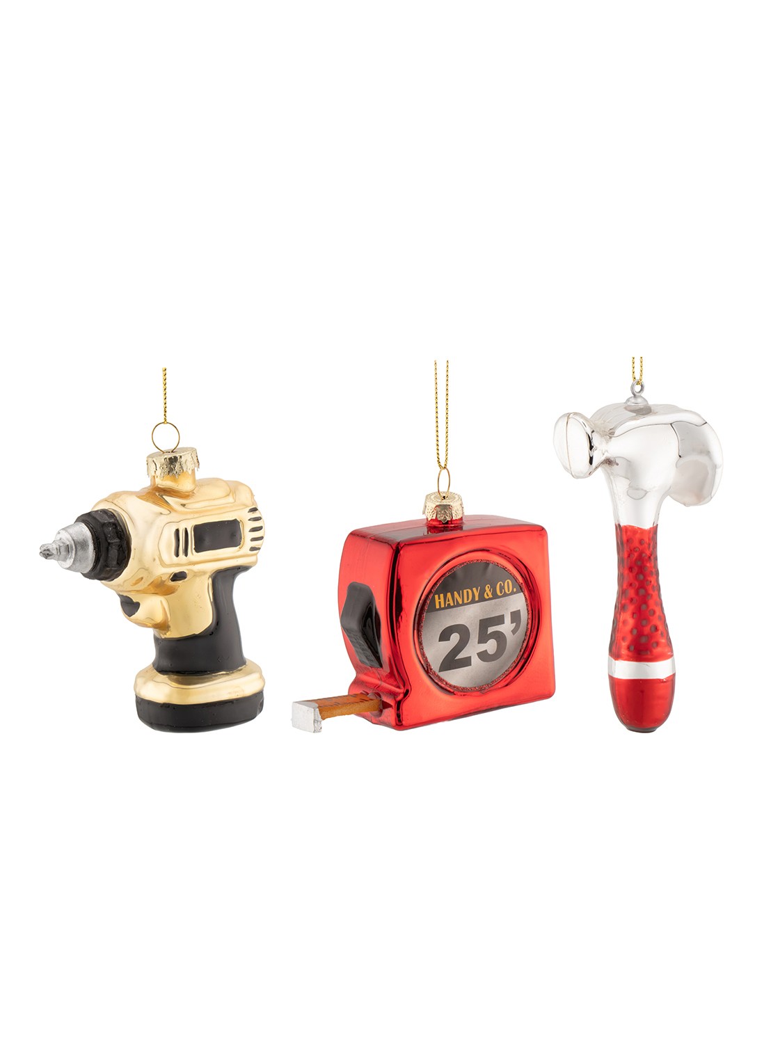 Sass & Belle Gereedschapsset kersthanger set van 3 12 cm - voorkant 4 rood