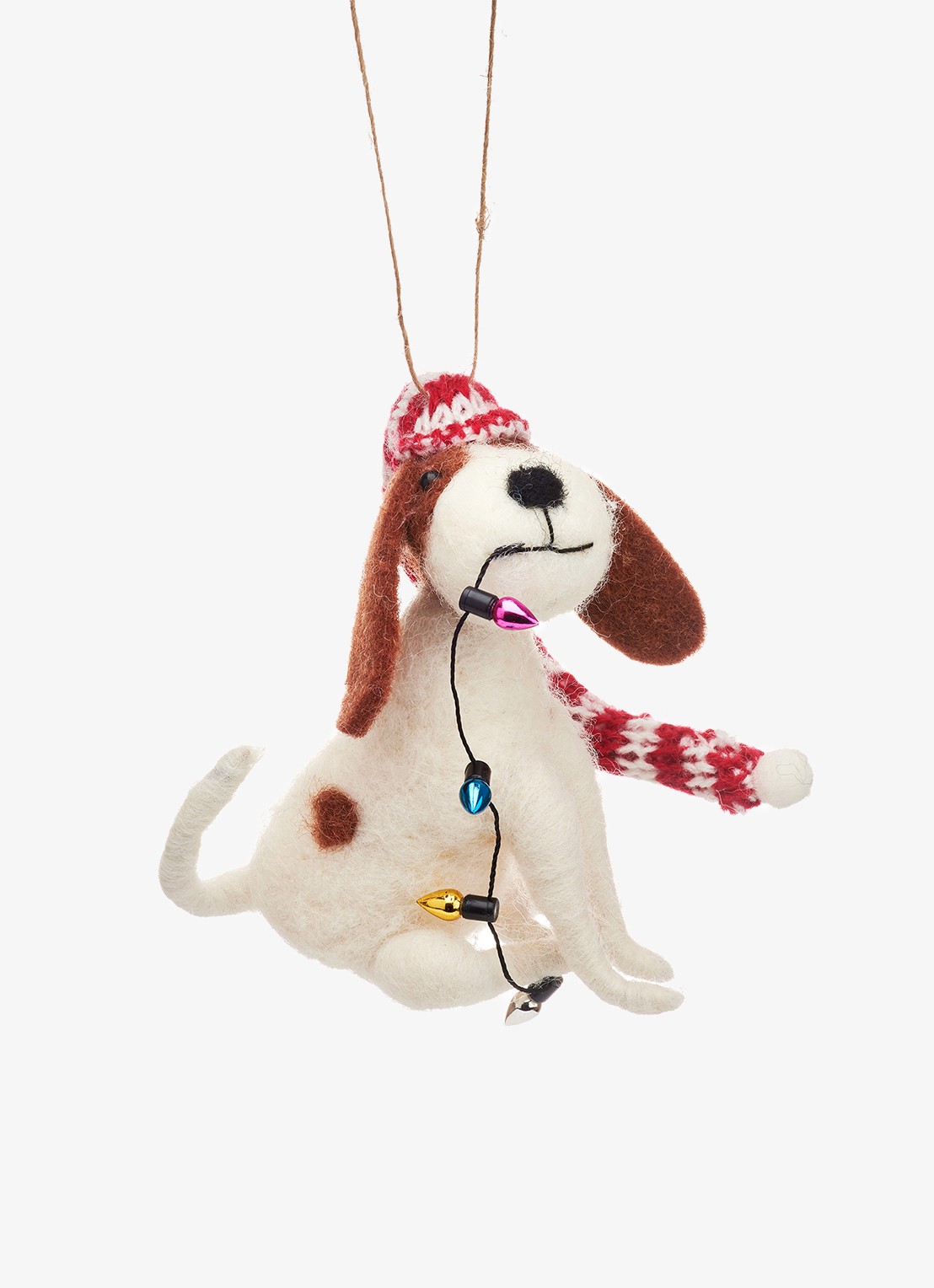 Sass & Belle Hond met Kerstversiering kersthanger 10 cm - voorkant wit