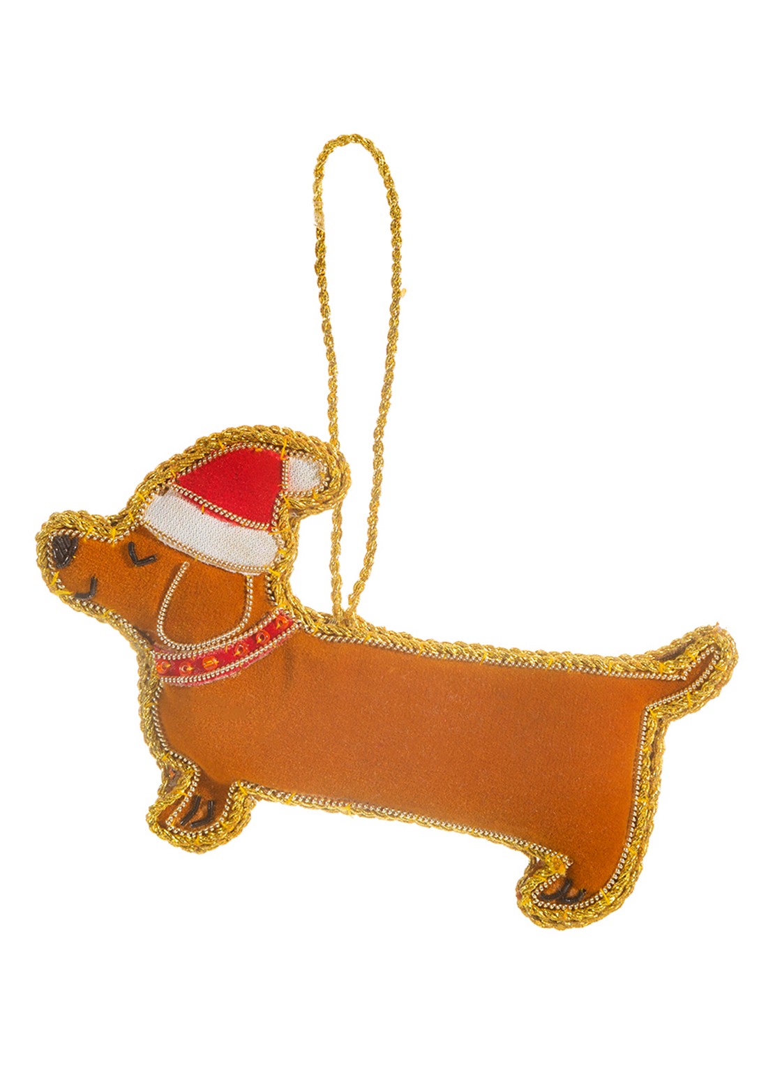 Sass & Belle Kerstman Teckel kersthanger 7,5 cm - voorkant bruin