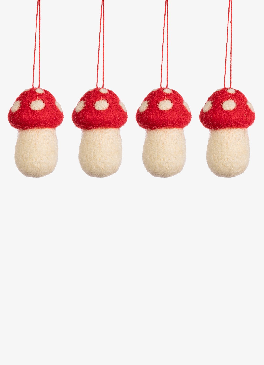 Sass & Belle Paddenstoel kersthanger 5 cm set van 4 - voorkant rood