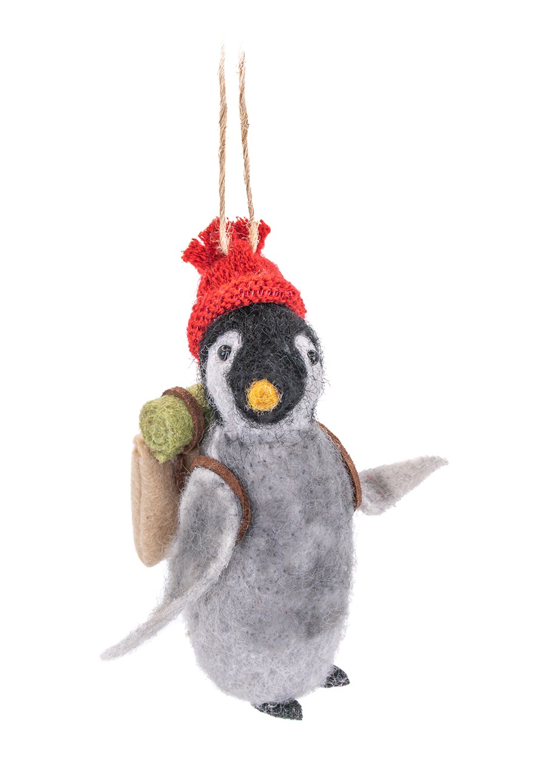 Sass & Belle Pinguïn met Rugzak kersthanger 11 cm - voorkant grijs