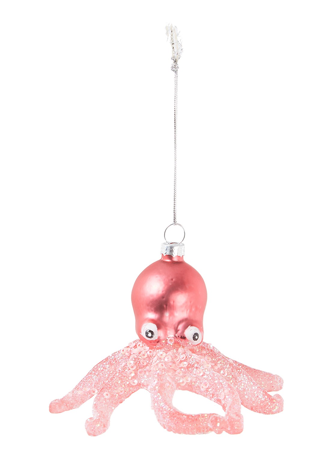 Sass & Belle Pink Glitter Octopus Shaped Bauble 12,5 cm - voorkant 2 roze