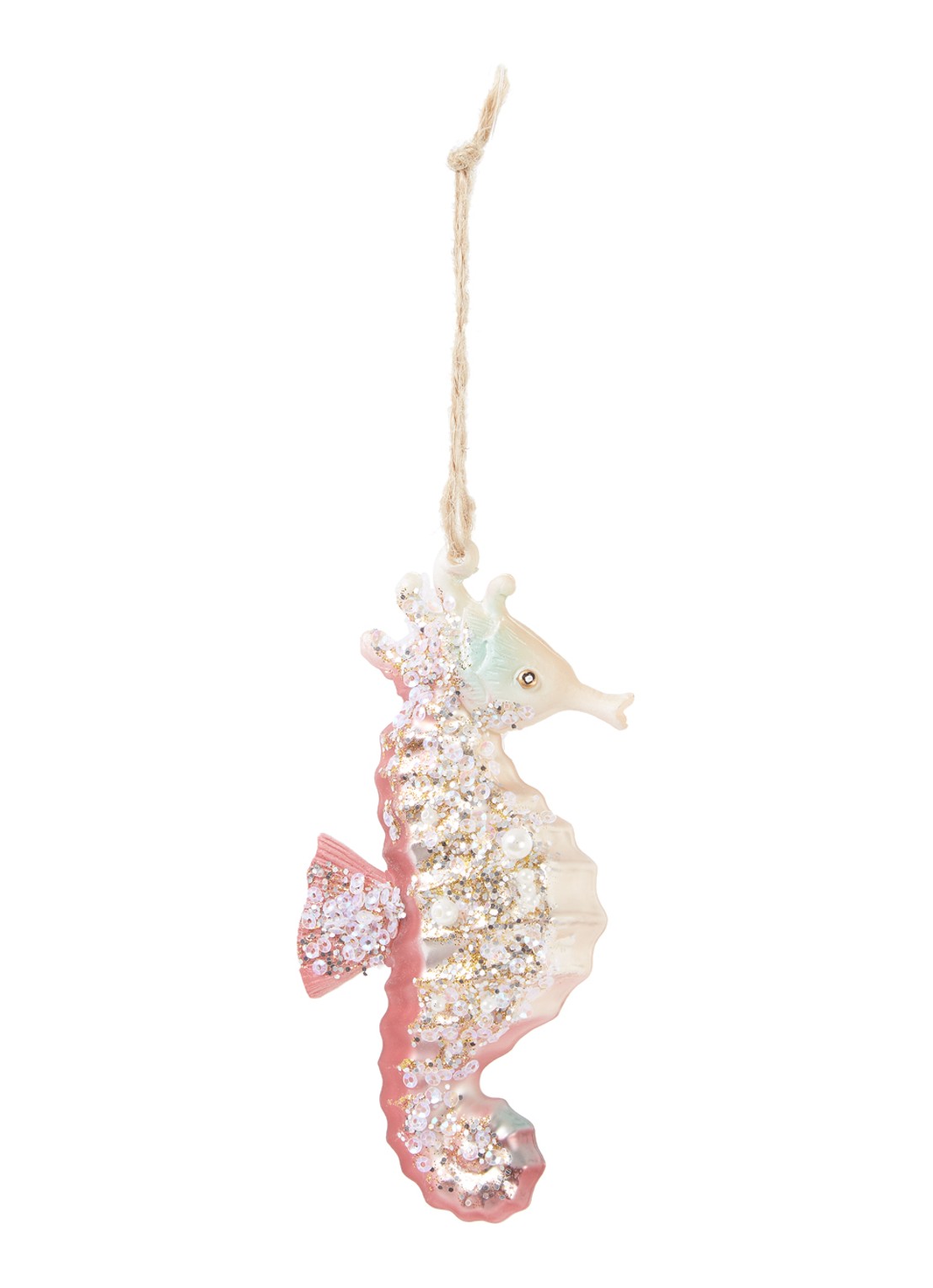 Sass & Belle Pink Seahorse Shaped Bauble 6 cm - voorkant 2 roze